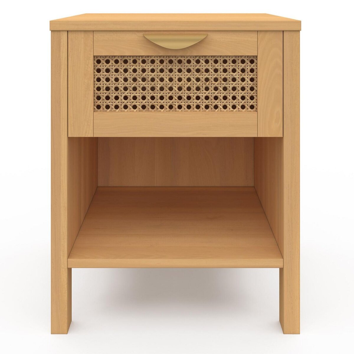 ID MARKET Lot de 2 tables de chevet EDHEN 1 tiroir avec niche cannage et bois