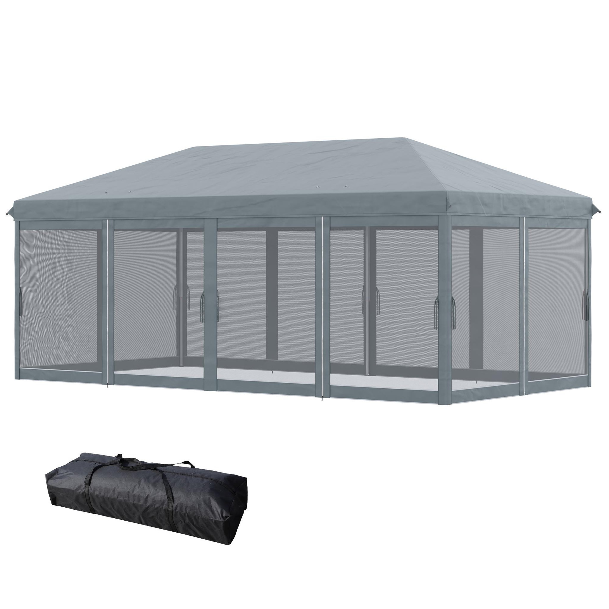 Voir la diapositive 4 : OUTSUNNY Tonnelle barnum pliant style colonial dim. 5,85L x 2,95l x 2,7H m 6 moustiquaires sac de transport gris