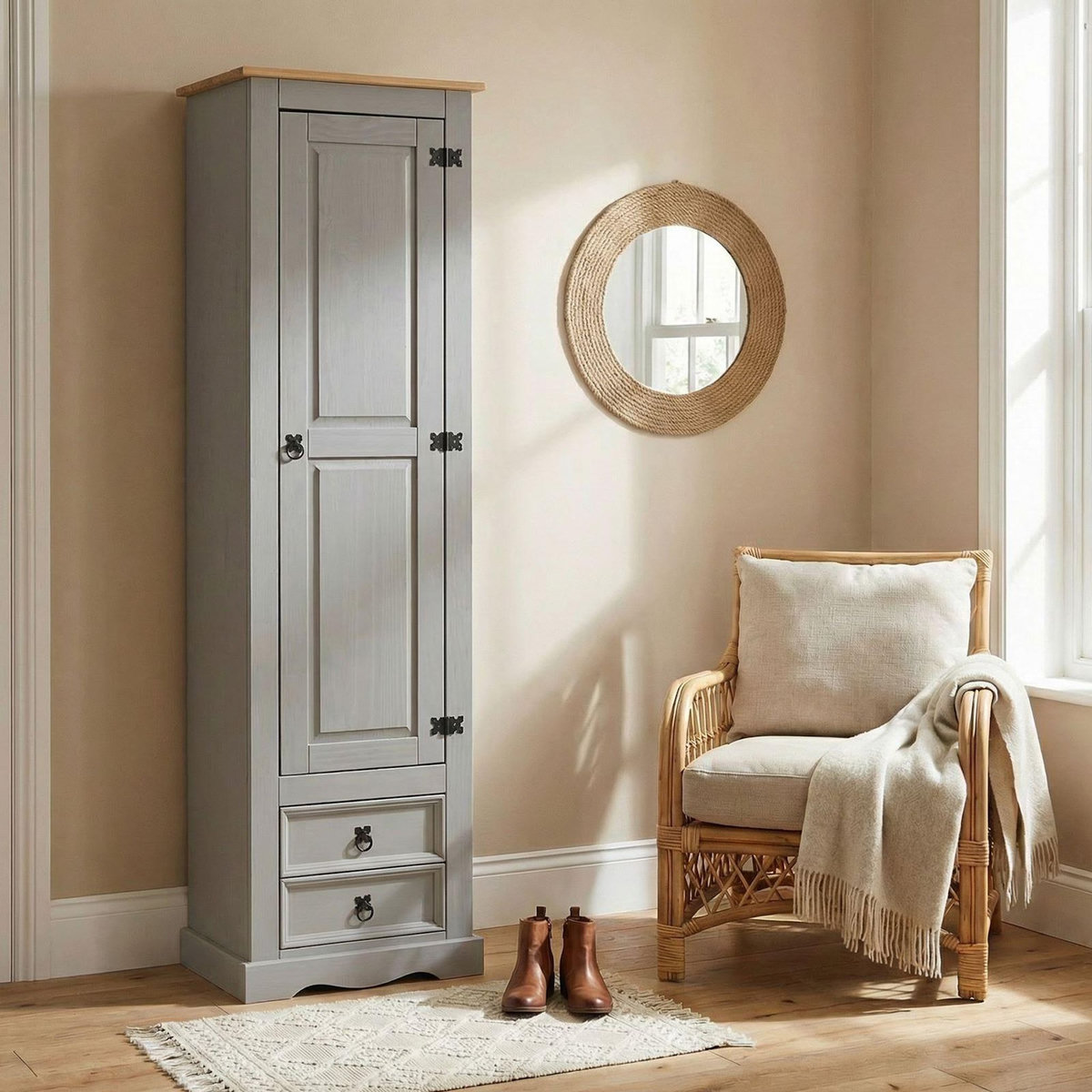 IDIMEX Armoire TEQUILA avec 1 porte et 2 tiroirs, en pin massif