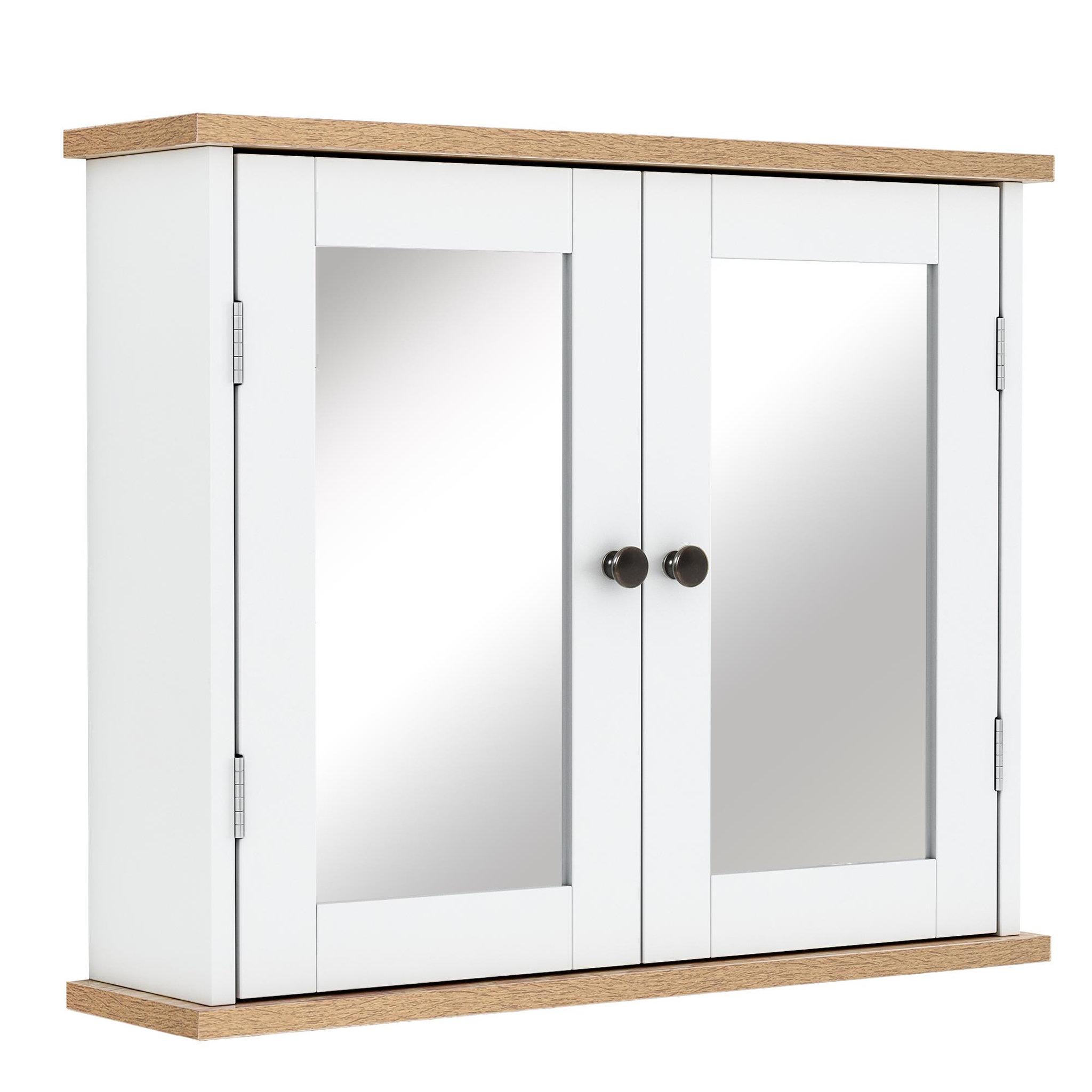 Voir la diapositive 1 : HOMCOM Armoire murale de salle de bain avec étagère réglable et 2 portes avec miroir en mdf - dim. 56i x 14p x 46h cm