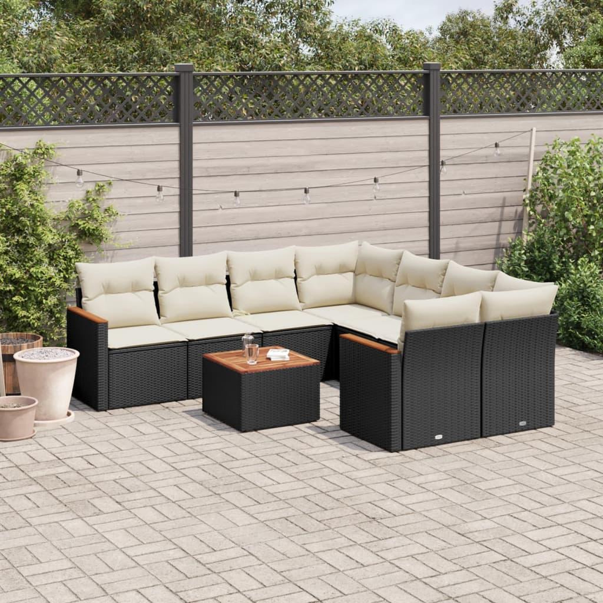 VIDAXL Salon de jardin 9 pcs avec coussins noir resine tressee