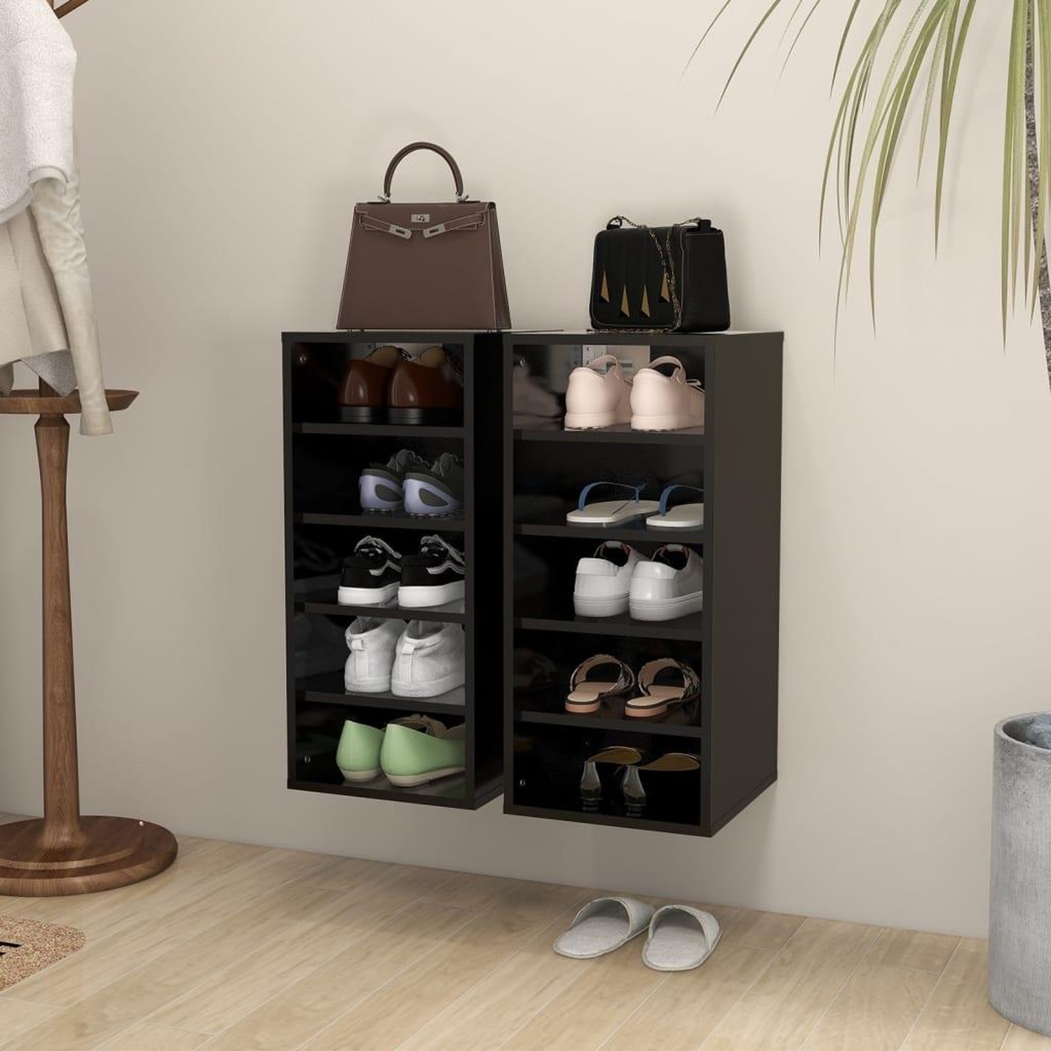 Voir la diapositive 1 : VIDAXL Armoires a chaussures 2 pcs Noir 31,5x35x70cm Bois d'ingenierie