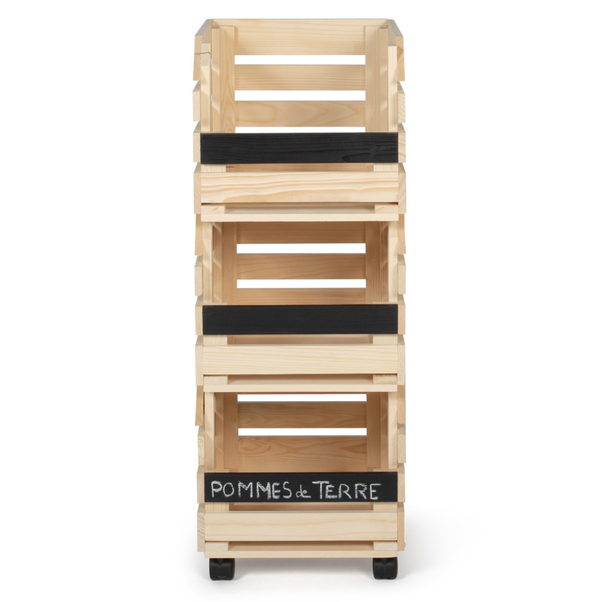 ID MARKET Lot de 3 clayettes en bois empilables pour fruits et légumes