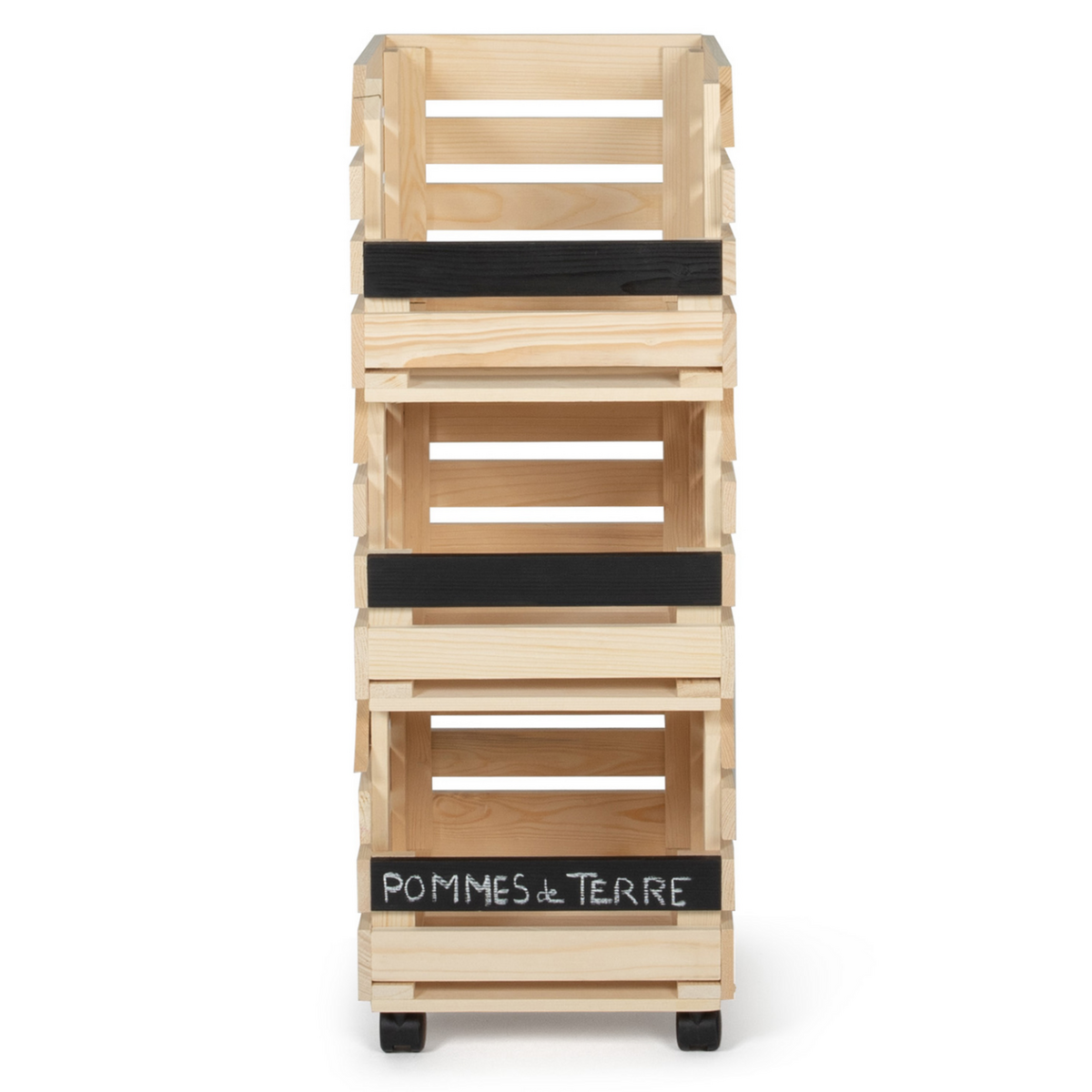 ID MARKET Lot de 3 clayettes en bois empilables pour fruits et légumes