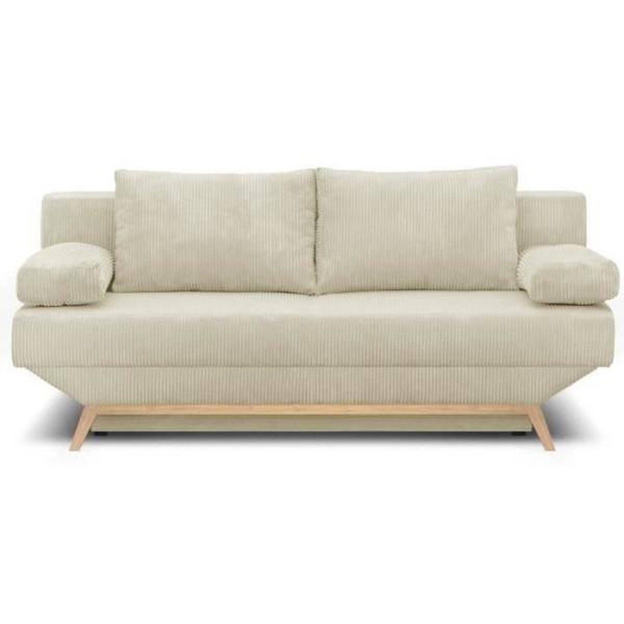 MARKET24 Banquette convertible 3 places - Coffre de rangement - Tissu velours côtelé beige - L 190 x H 92 x P 84 cm - TEIJO