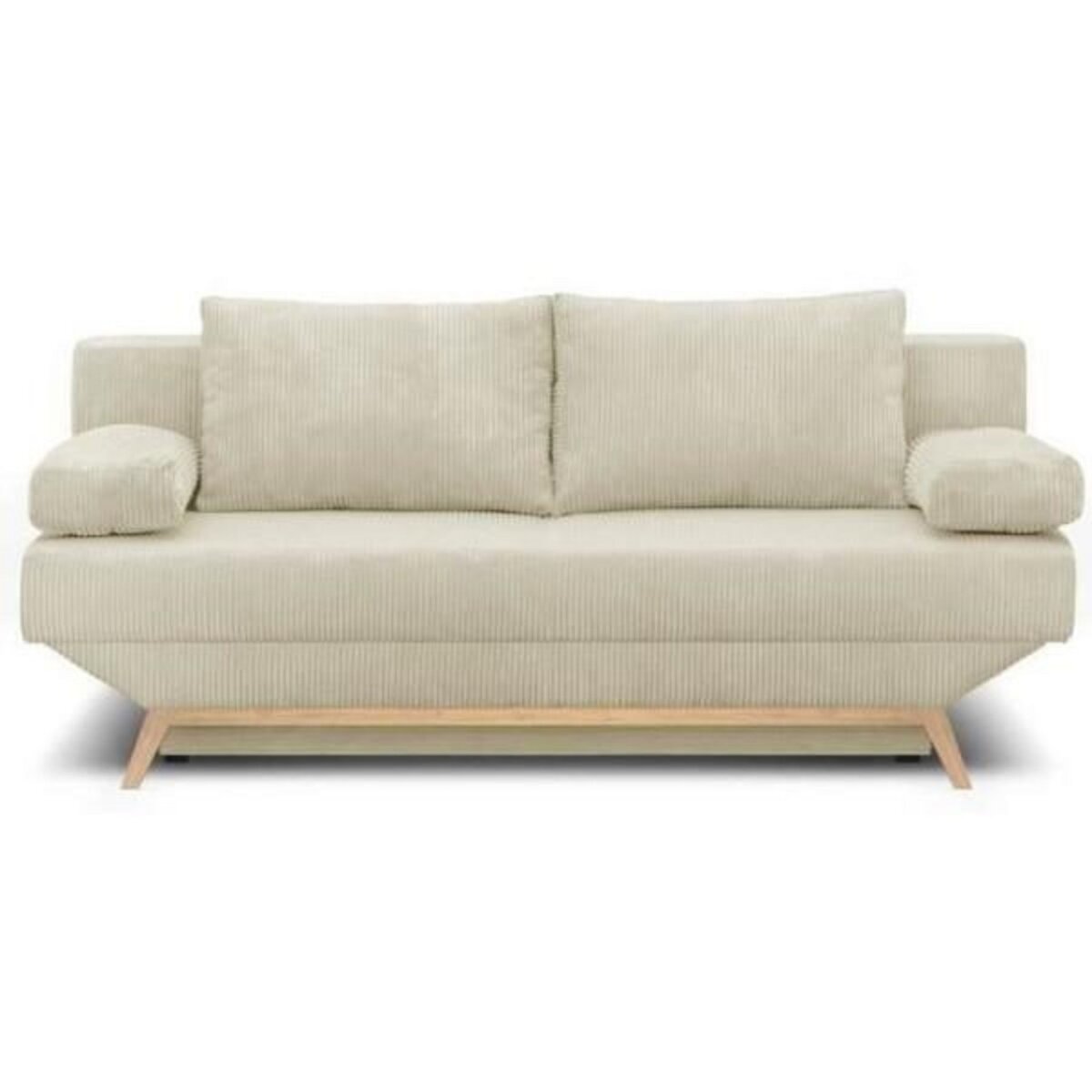 MARKET24 Banquette convertible 3 places - Coffre de rangement - Tissu velours côtelé beige - L 190 x H 92 x P 84 cm - TEIJO