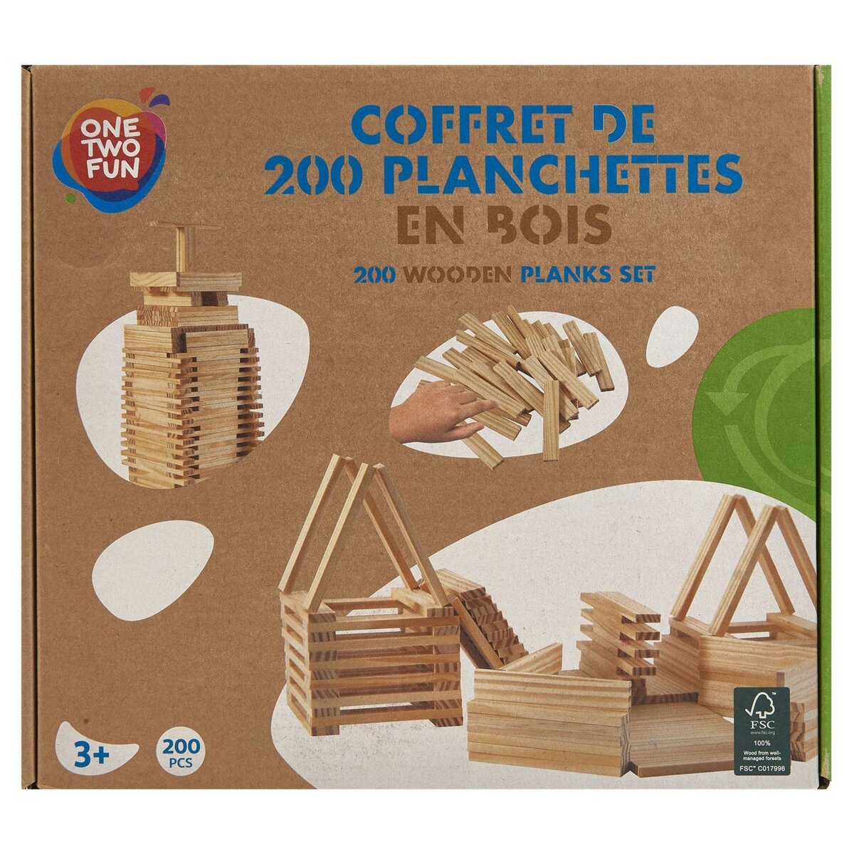 One Two Fun 200 planchettes en bois FSC