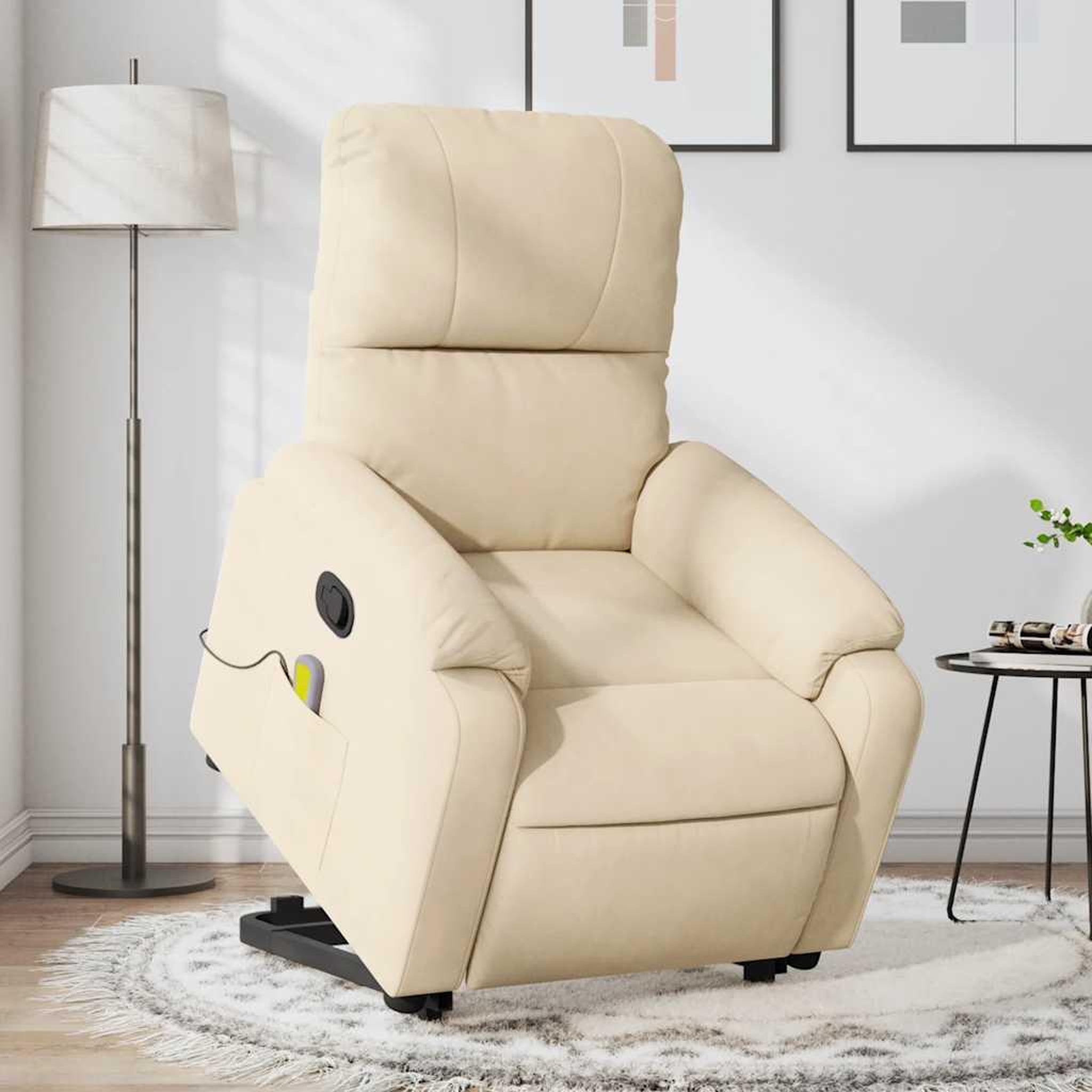 VIDAXL Fauteuil inclinable de massage creme tissu microfibre
