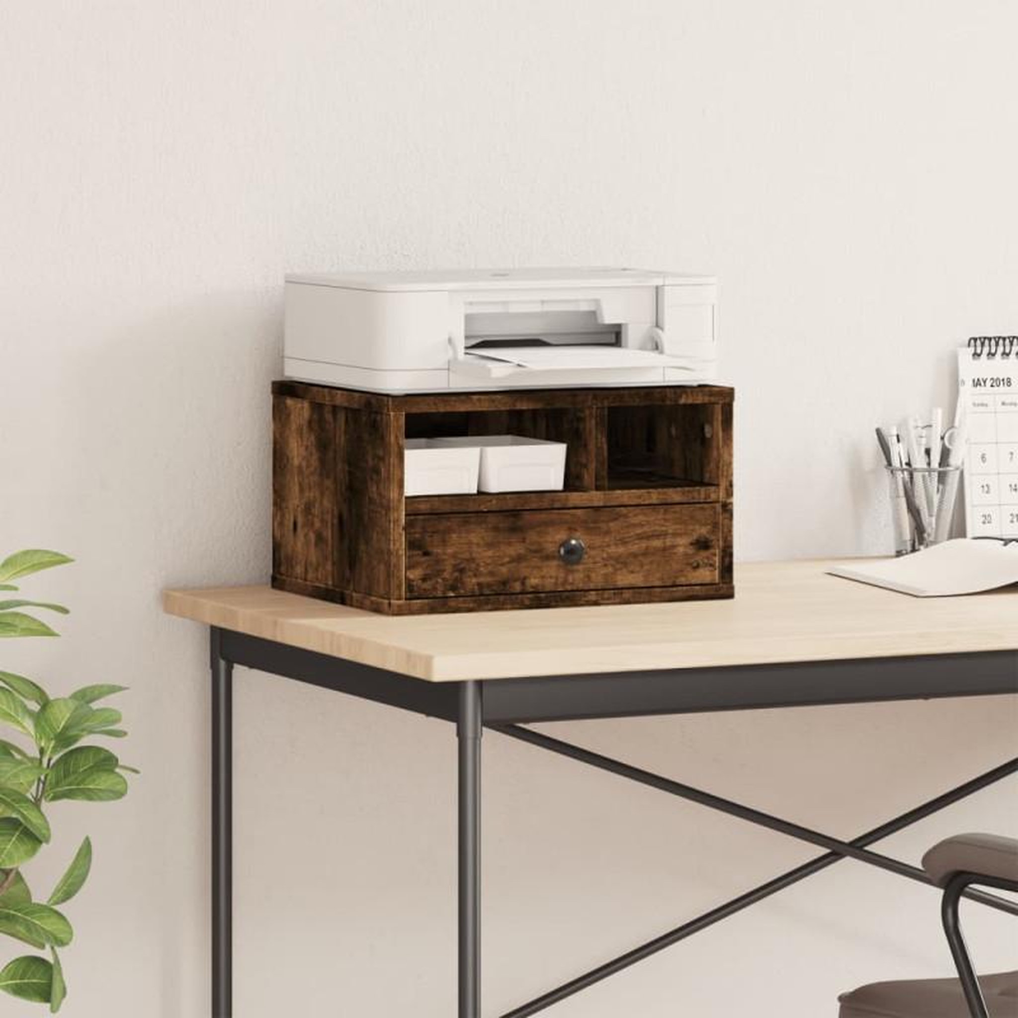 Voir la diapositive 3 : VIDAXL Support d imprimante chêne fumé 40x32x22,5 cm bois d ingénierie
