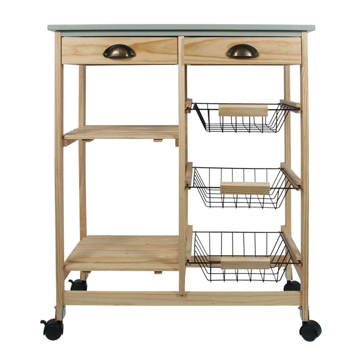 The Home Deco Factory Desserte à roulettes en Bois de Pin et Acier - L. 81 x H. 67 cm - Marron et Gris