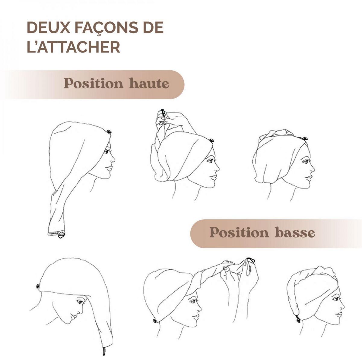 VIVEZEN Lot de 3 serviettes turban pour cheveux - Microfibre - Beige rose et marron