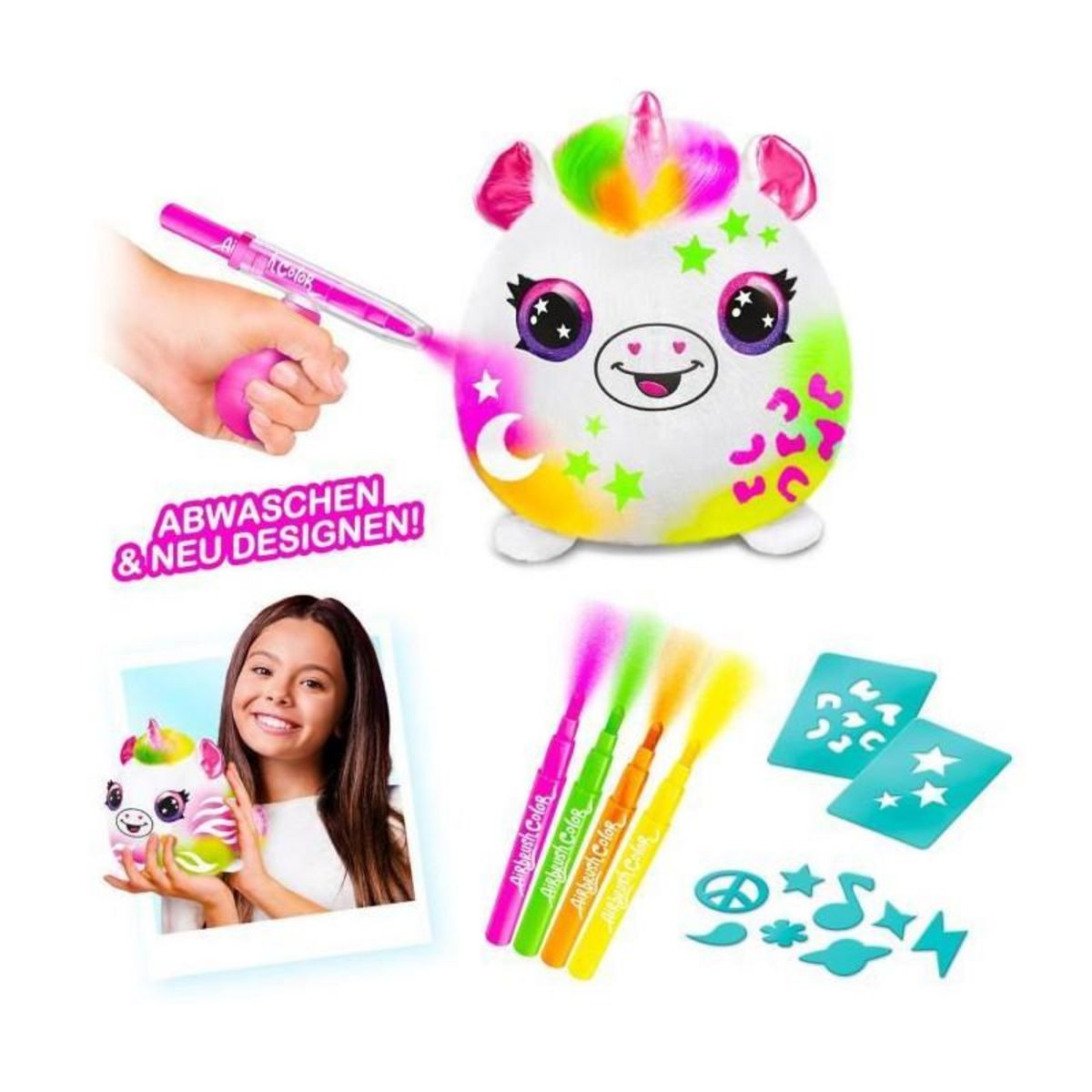 Canal Toys Canal Toys - Airbrush Plush - Baril Peluche Squish Néon avec Feutres et Pochoirs - AIR 022