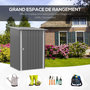 Voir la diapositive 4 : OUTSUNNY Abri de jardin - remise pour outils - cabanon porte verrouillable - dim. 1L x 1,03l x 1,6H m - tôle d'acier ondulée gris