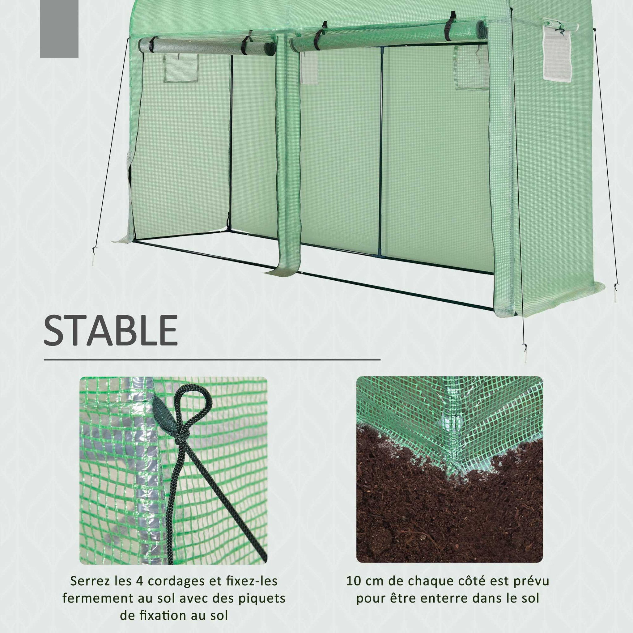 Voir la diapositive 6 : OUTSUNNY Serre de jardin serre à tomates dim. 3 x 1 x 2 m 2 portes 4 fenêtres acier pe haute densité vert
