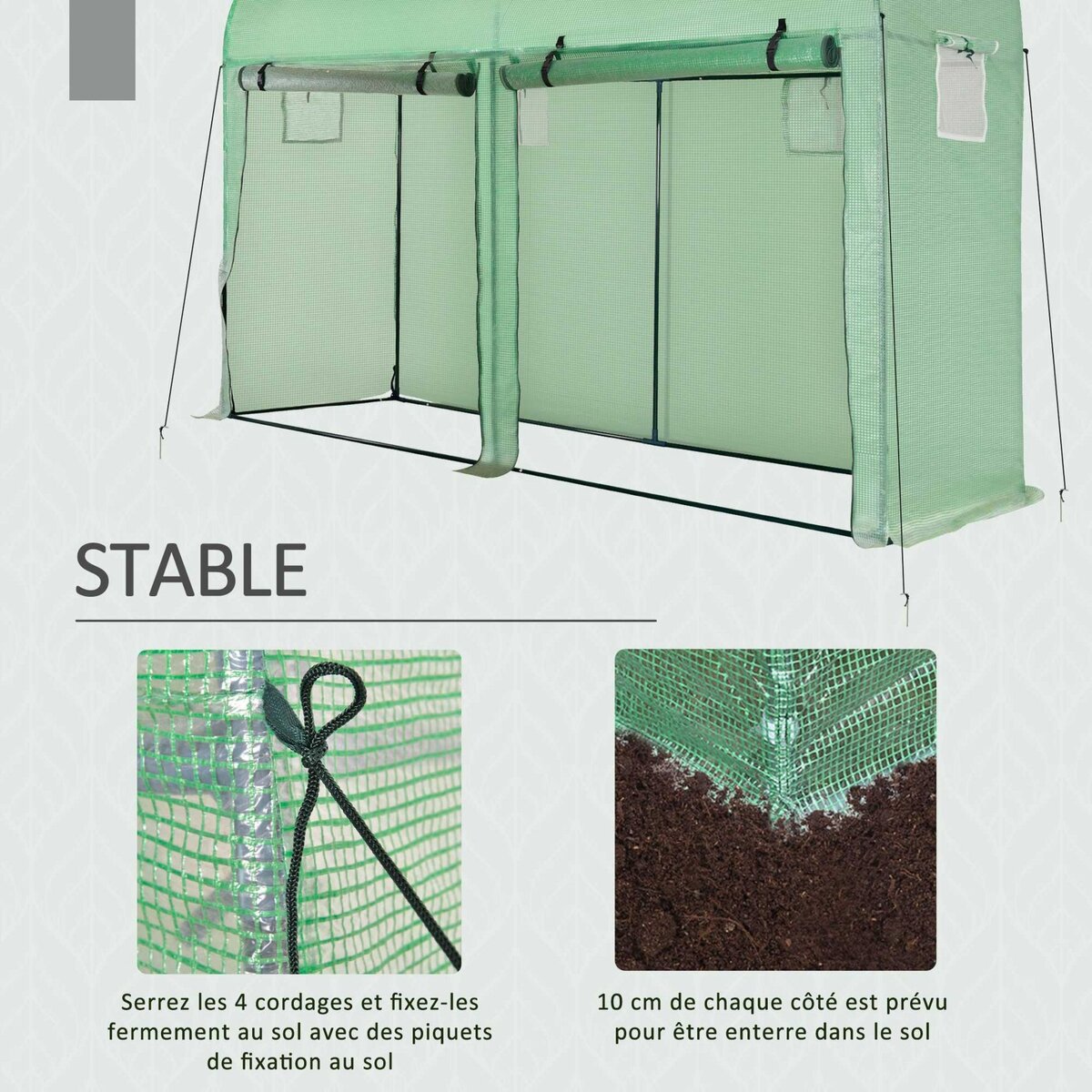 OUTSUNNY Serre de Jardin serre à tomates dim. 3L x 1l x 2H m 2 portes zippées déroulantes 4 fenêtres enroulables acier PE haute densité 140 g/m² anti-UV vert