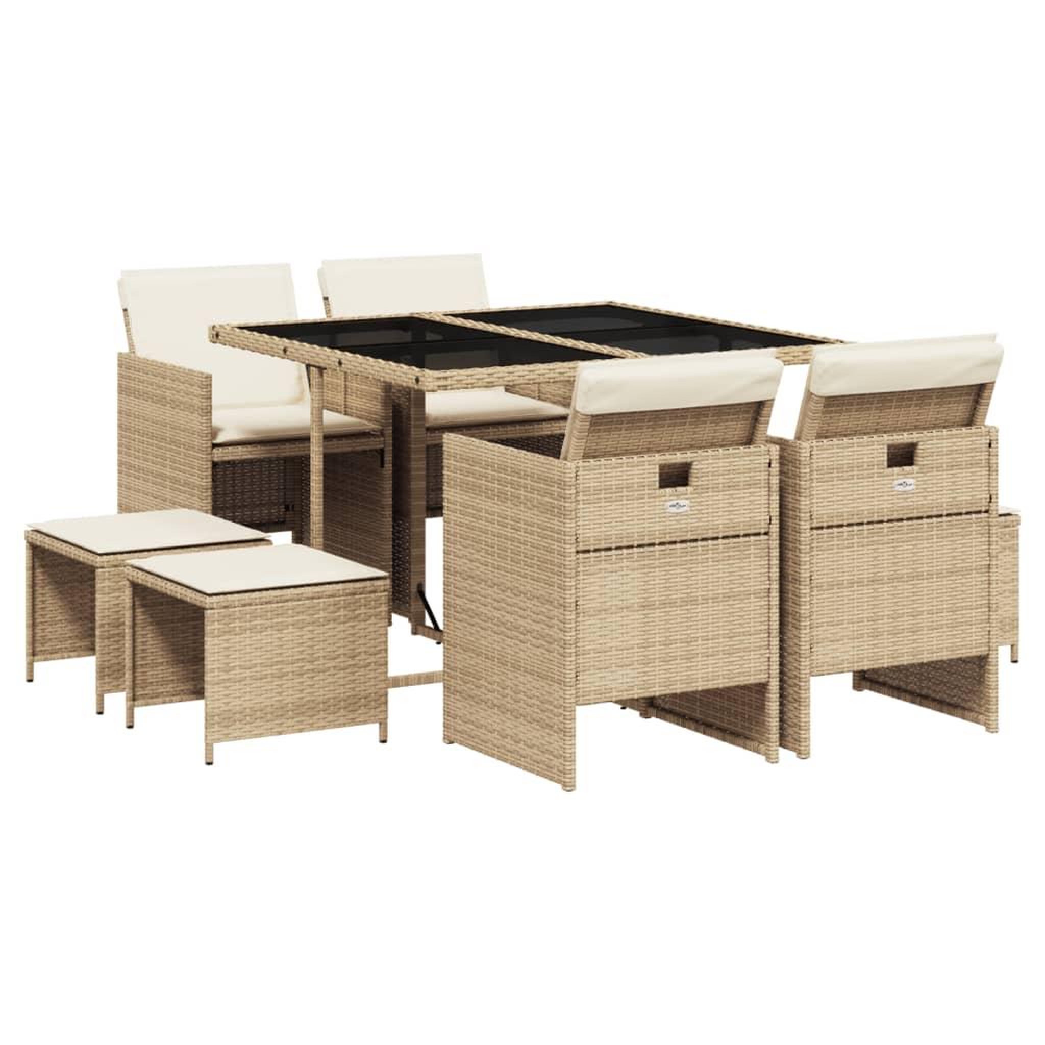 Voir la diapositive 2 : VIDAXL Ensemble a manger de jardin et coussins 9 pcs beige Poly rotin