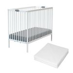 WEBABY Lit bébé pliant en bois avec matelas 60 x 120 cm FLEX. Coloris disponibles : Beige, Blanc