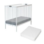 WEBABY Lit bébé pliant en bois avec matelas 60 x 120 cm FLEX. Coloris disponibles : Blanc, Beige