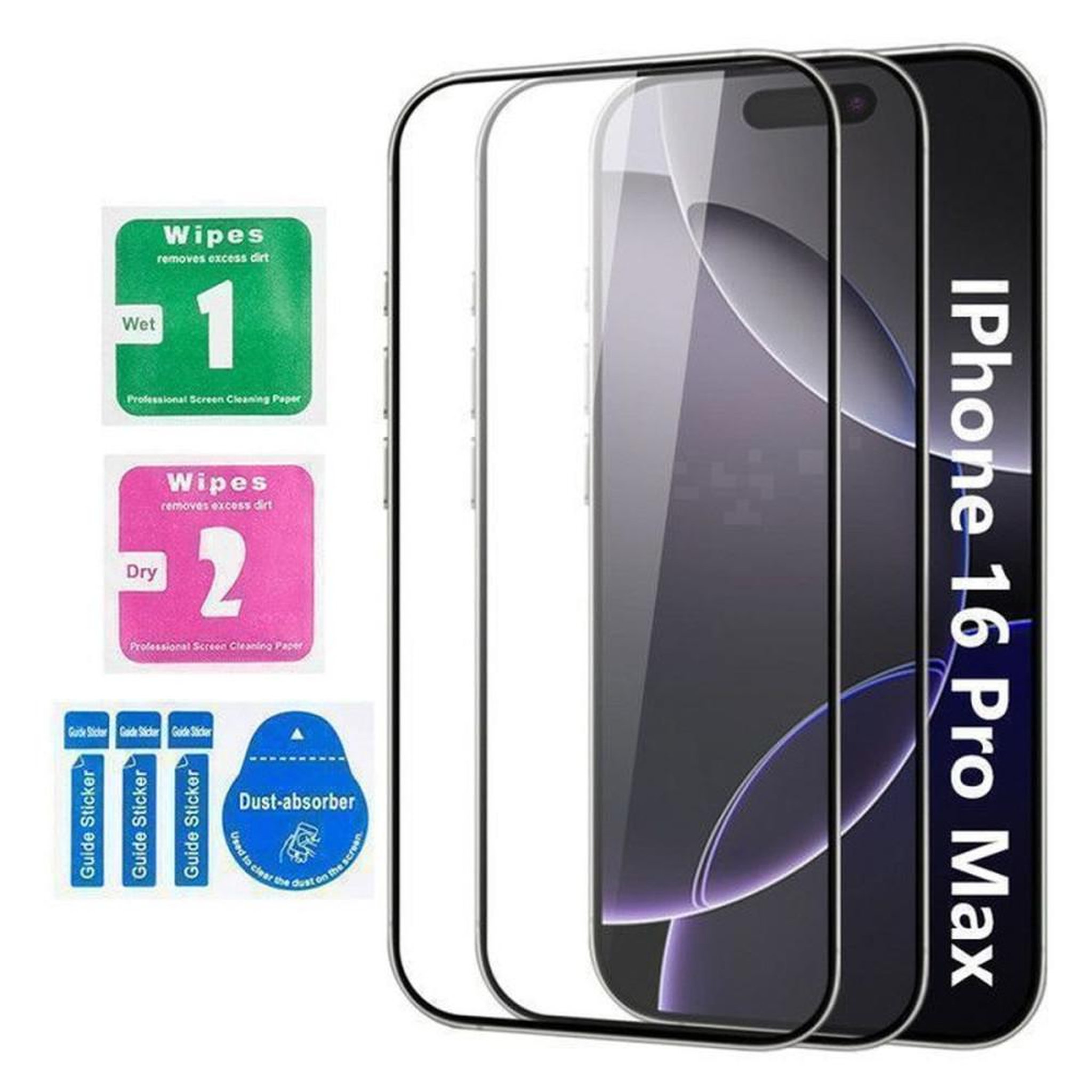 Film de protection écran en verre trempé pour iPhone 16 Pro Max 6,9  9H transparent, anti-rayures et anti-choc, 2 pièces