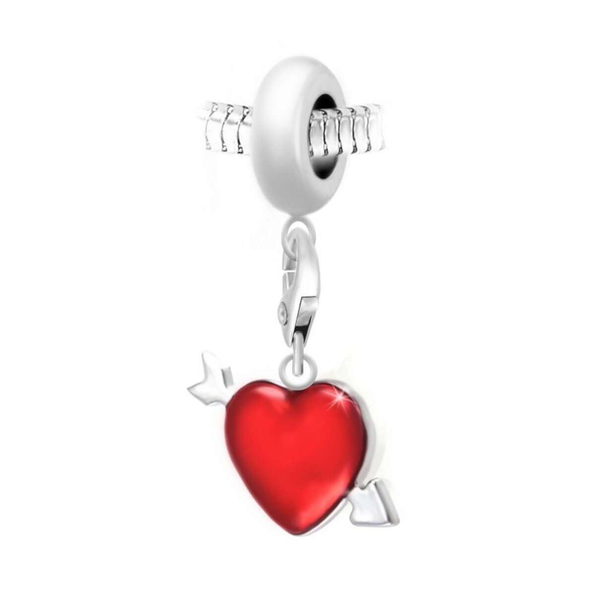 SC CRYSTAL Charm perle SC Crystal en acier avec pendentif coeur rouge