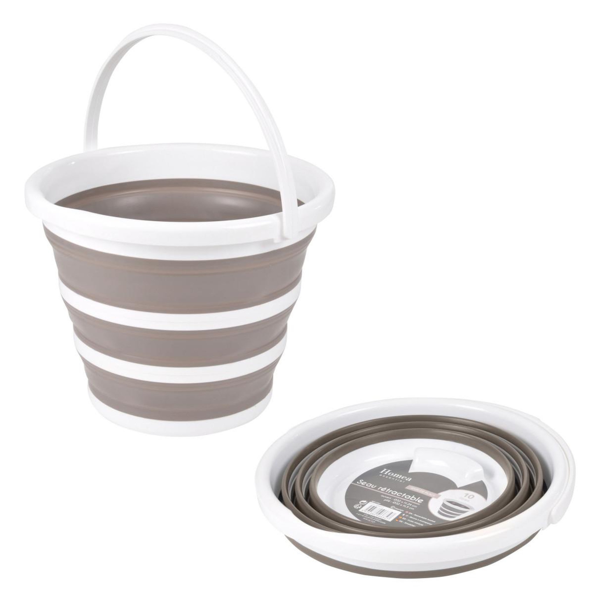 HOMEA Seau en silicone  rétractable  10l blanc & taupe