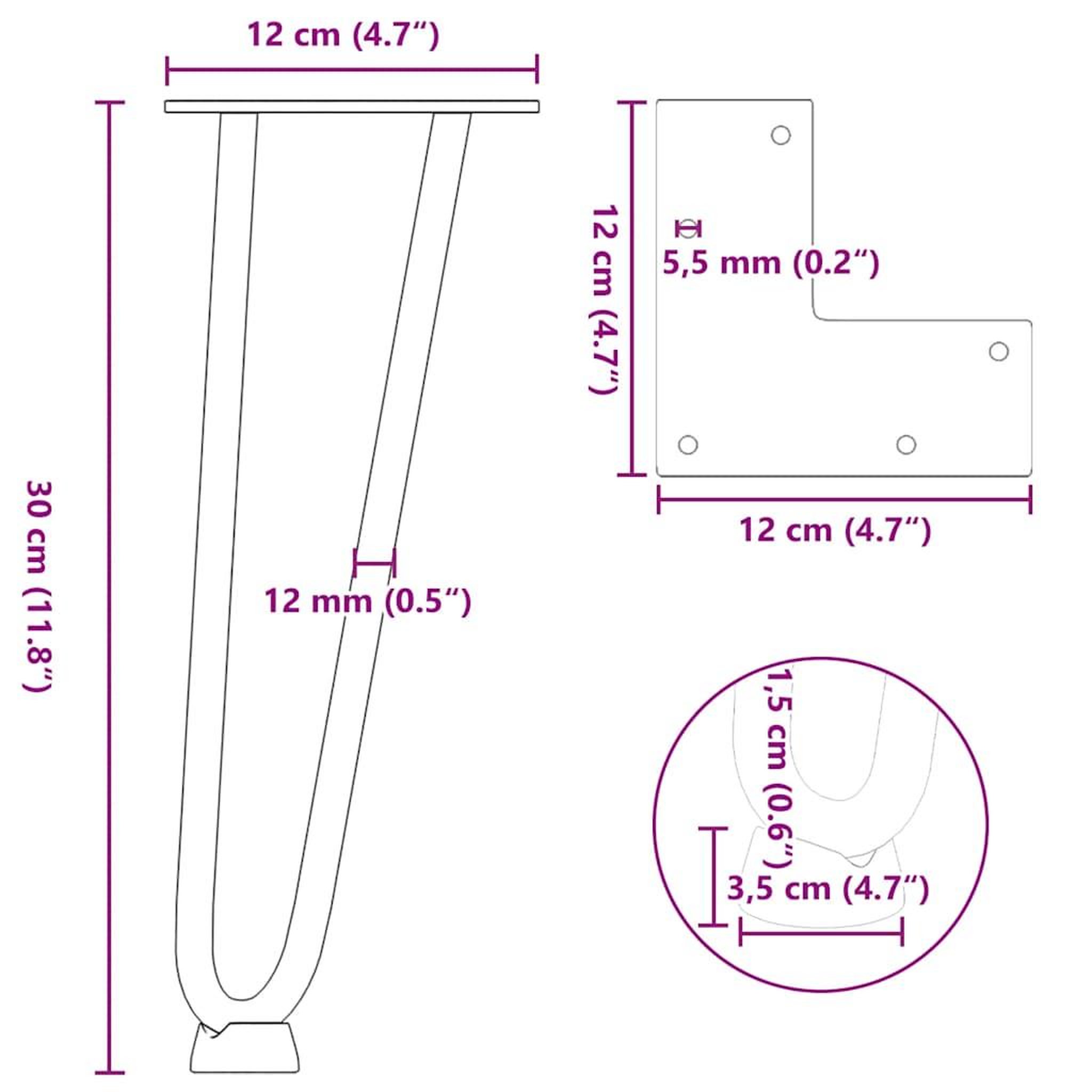 Voir la diapositive 6 : VIDAXL Pieds de table en forme d'epingle a cheveux 4 pcs anthracite
