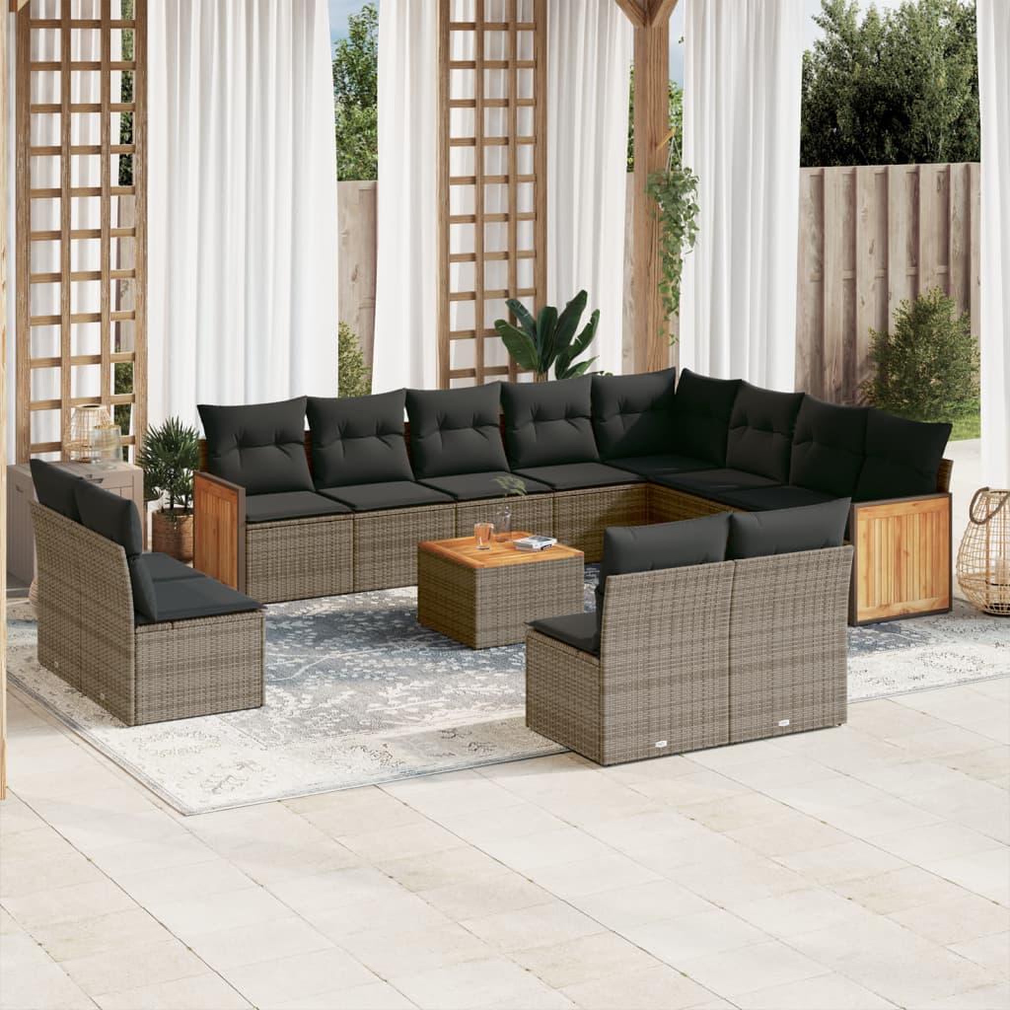 Voir la diapositive 1 : VIDAXL Salon de jardin avec coussins 13 pcs gris resine tressee