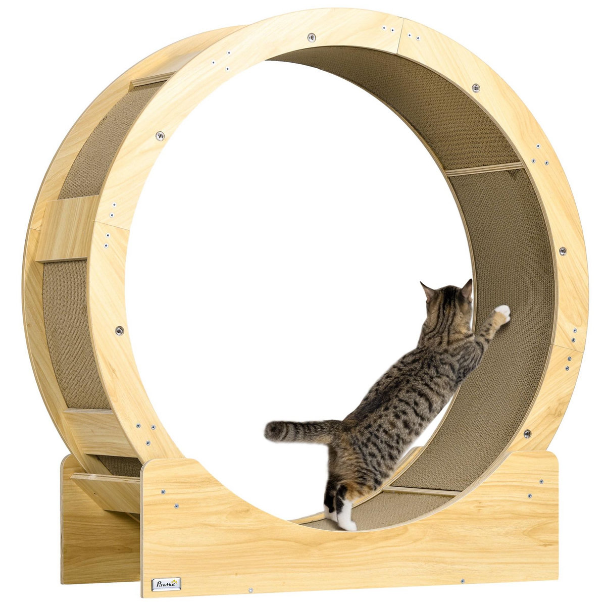 PAWHUT Roue d'exercice pour chat - frein, grattoirs - dim. 91L x 33,5P x 94H cm - aspect bois naturel