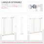 Voir la diapositive 5 : PAWHUT Barrière de sécurité longueur réglable dim. 74-84 cm ou 92-102 cm sans perçage métal plastique blanc