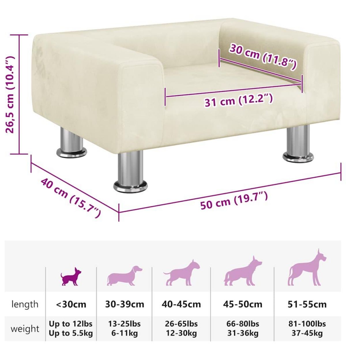 VIDAXL Lit pour chien creme 50x40x26,5 cm velours