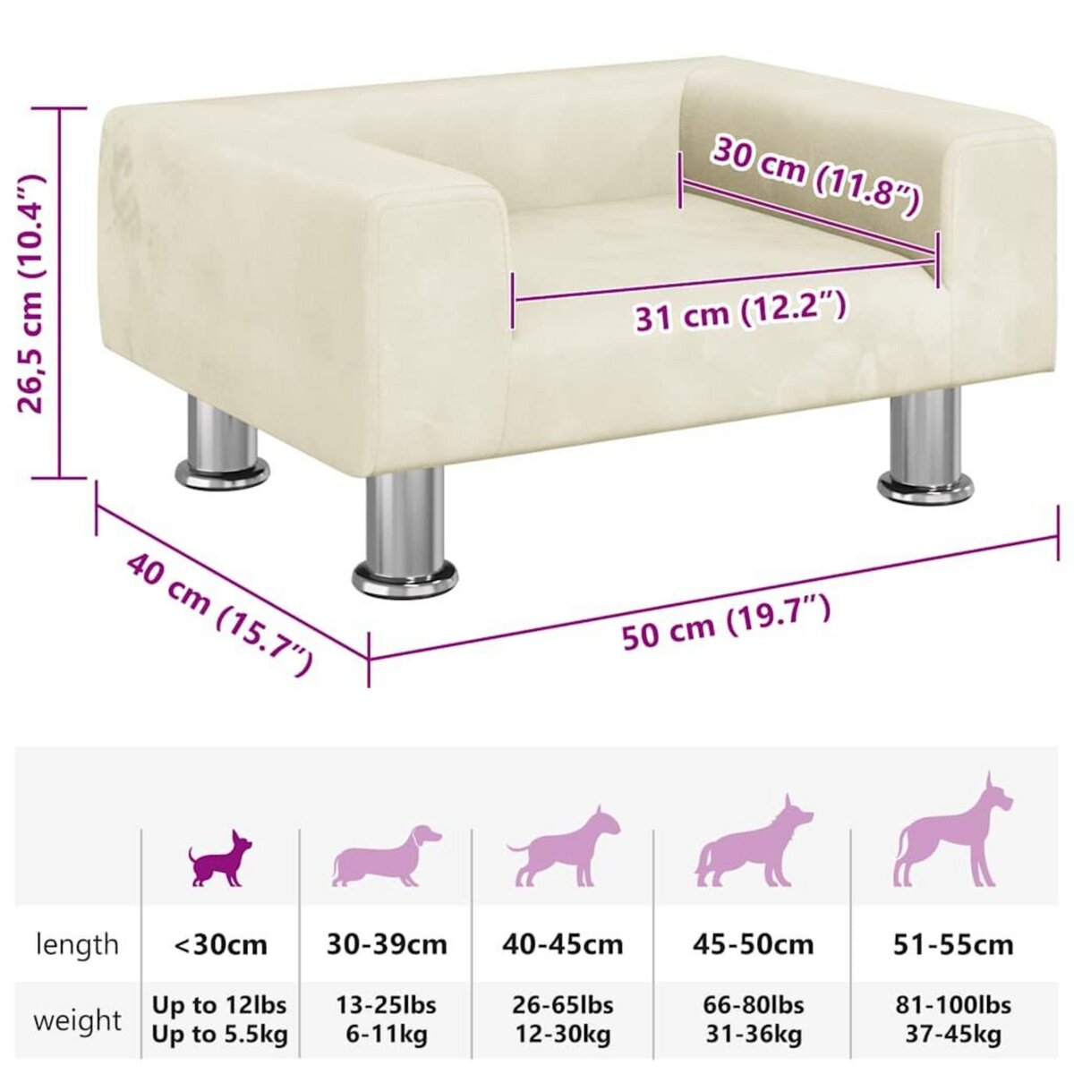VIDAXL Lit pour chien creme 50x40x26,5 cm velours