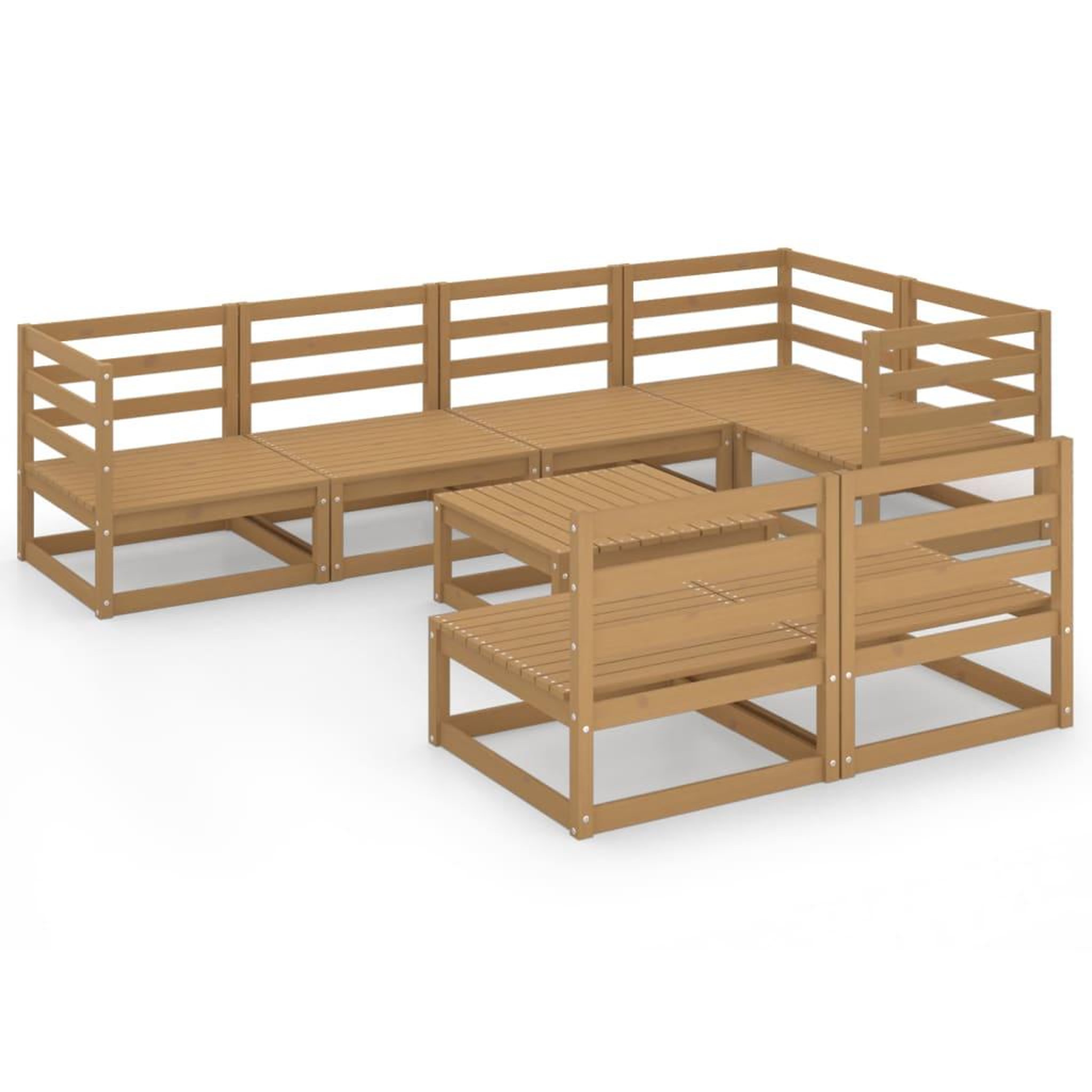 Voir la diapositive 2 : VIDAXL Salon de jardin 8 pcs marron miel bois de pin massif