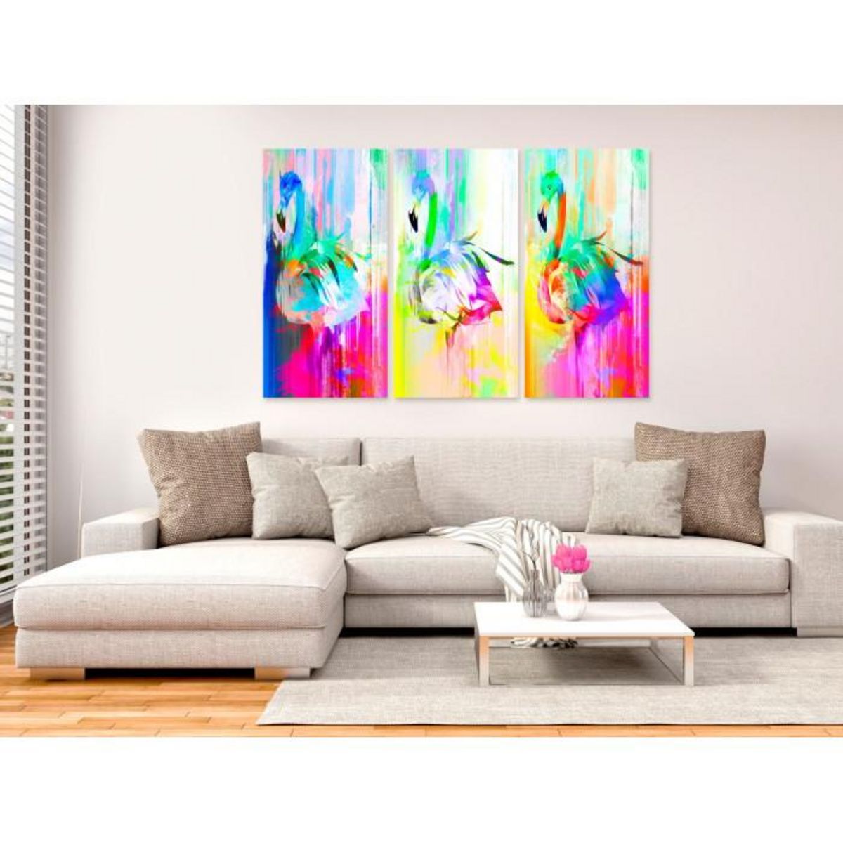 Paris Prix Tableau Imprimé 3 Panneaux  Colourful Flamingos