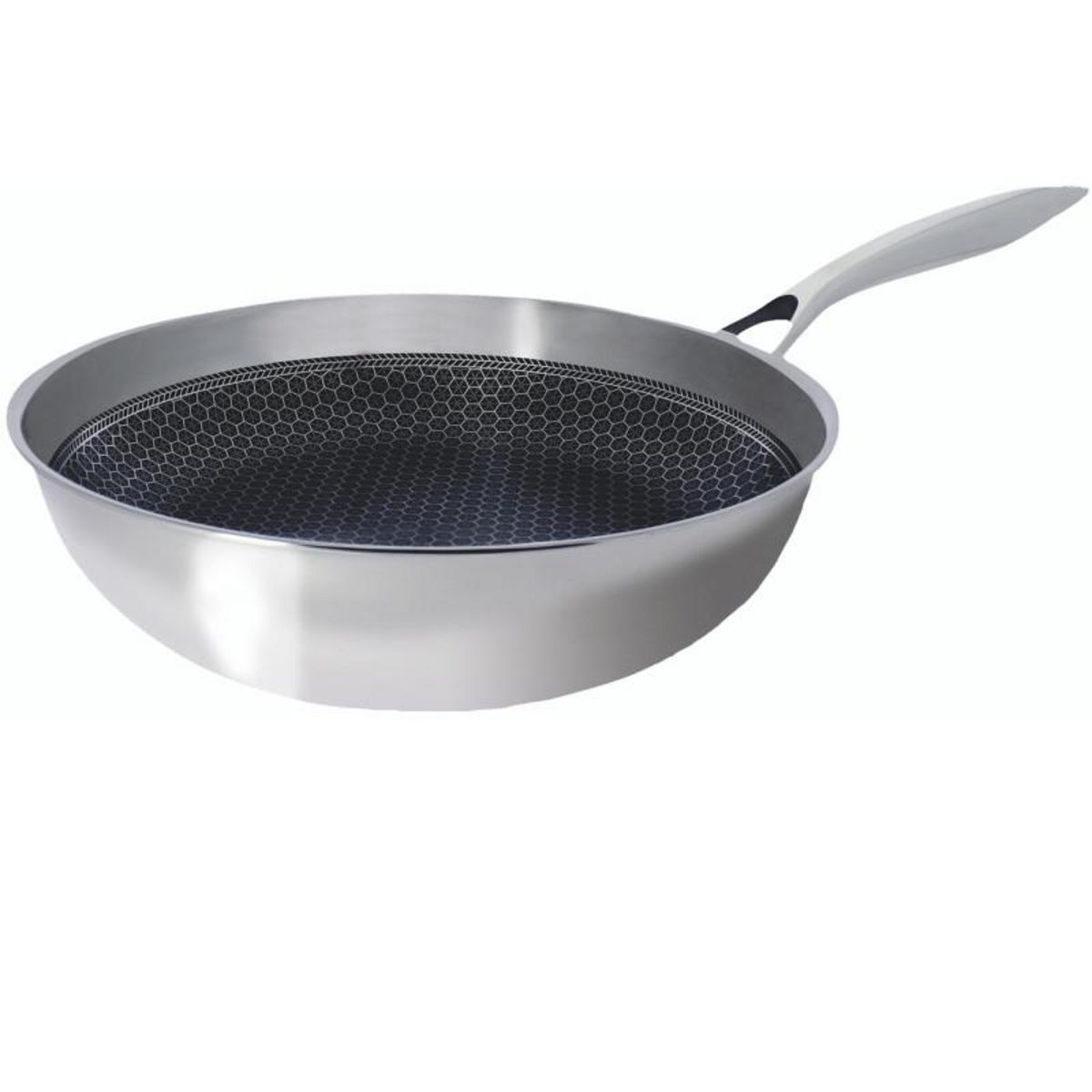 Ogo Poele sauteuse Ogo WOK BLACK CUBE 28 CM EN ACIER INOXYDABLE FOND NID D ABEILLE TOUS FEUX DONT INDUCTION