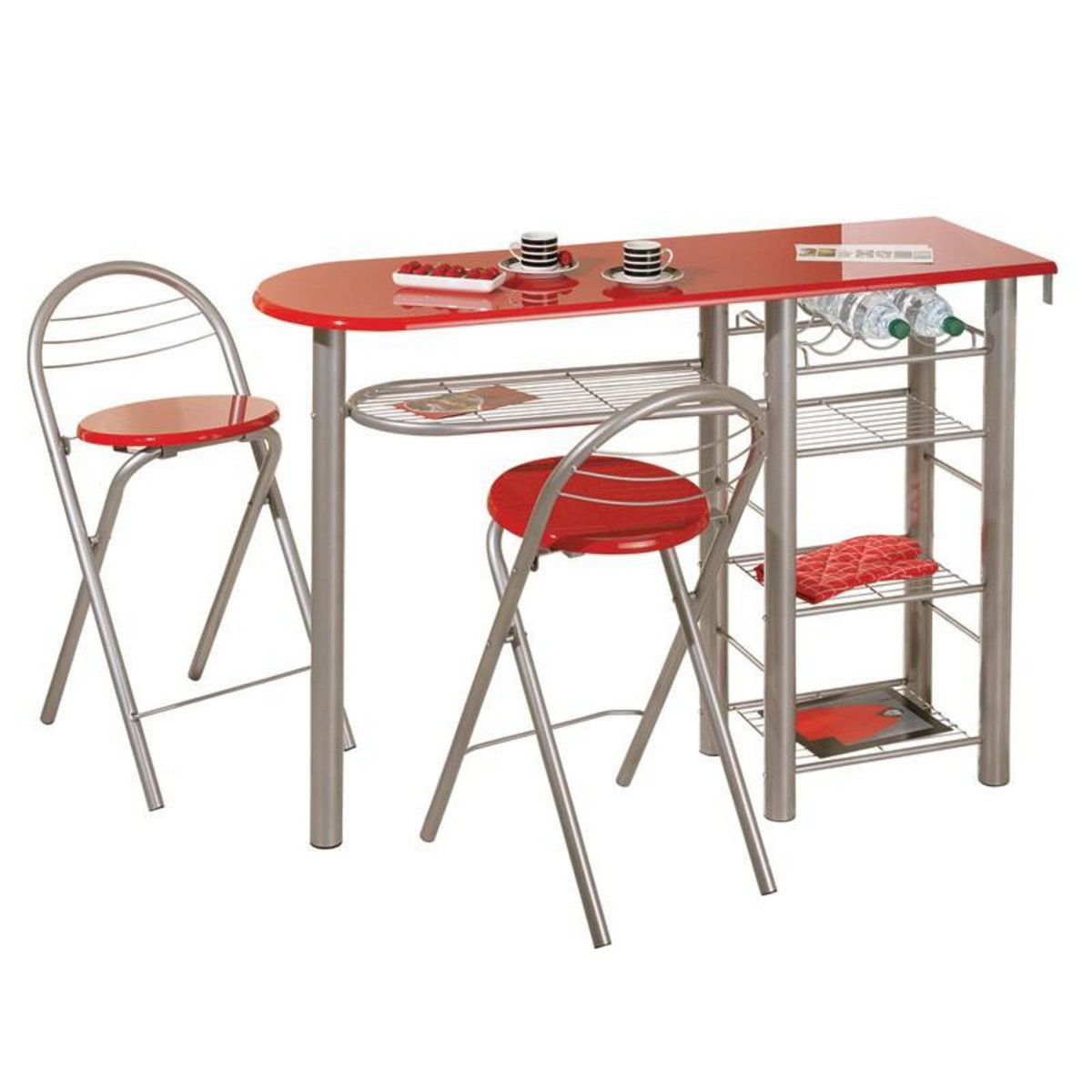 Paris Prix Ensemble Table de Bar & 2 Tabourets  Quickly  Rouge