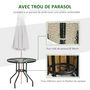 Voir la diapositive 5 : OUTSUNNY Table de jardin ronde dia. 80 x 72H cm - espace central parasol - métal noir plateau verre trempé texturé