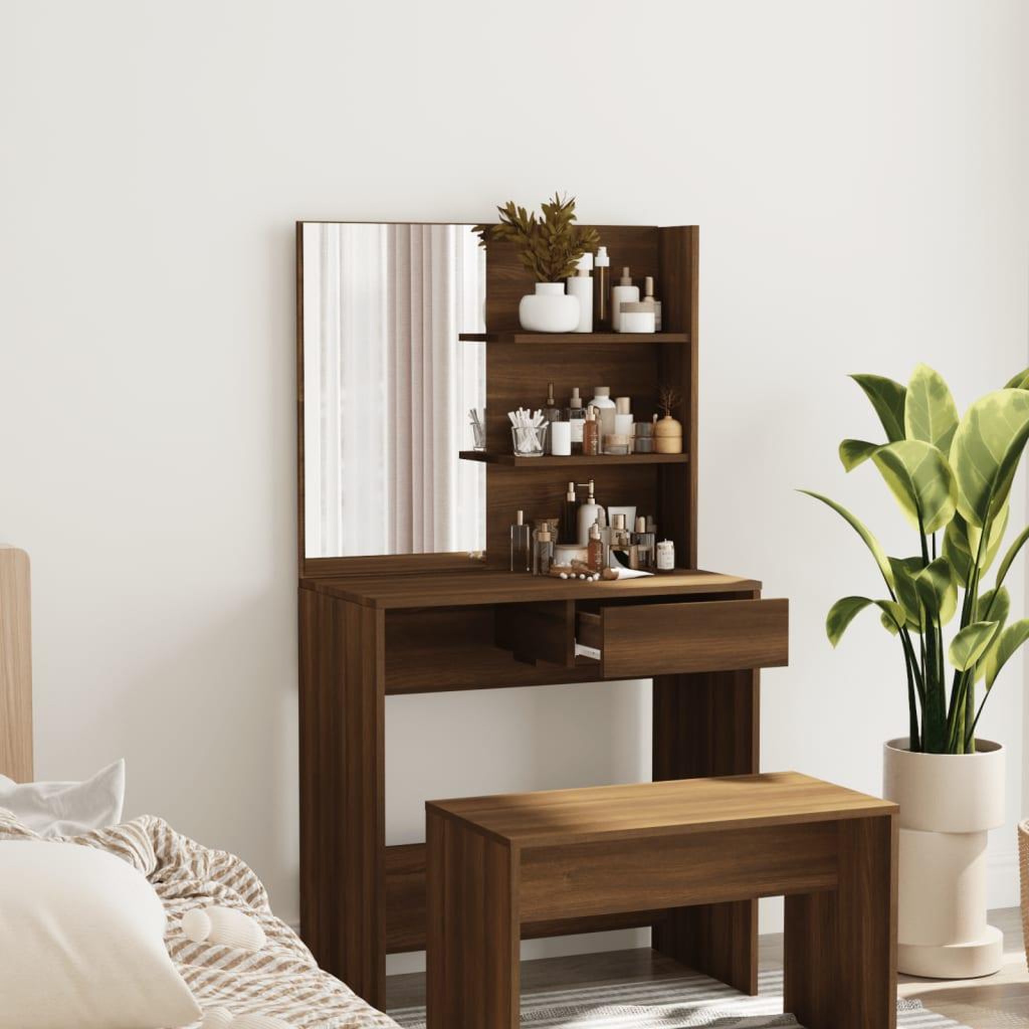 VIDAXL Coiffeuse avec miroir Chene marron 74,5x40x141 cm