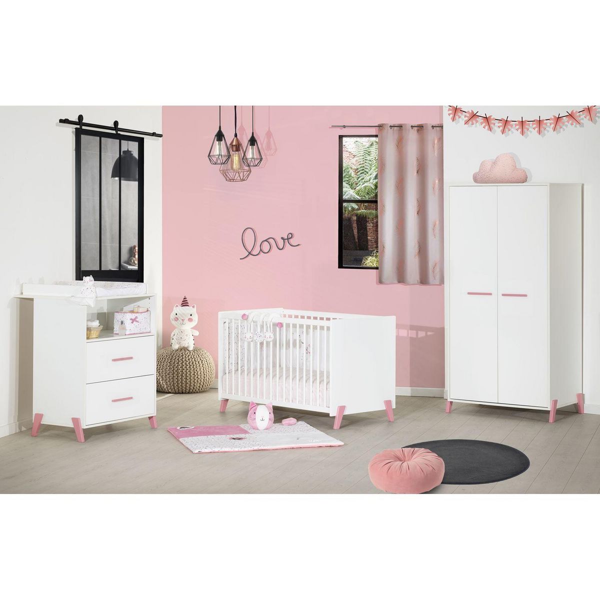 BABY PRICE Armoire bébé 2 portes JOY, coloris rose