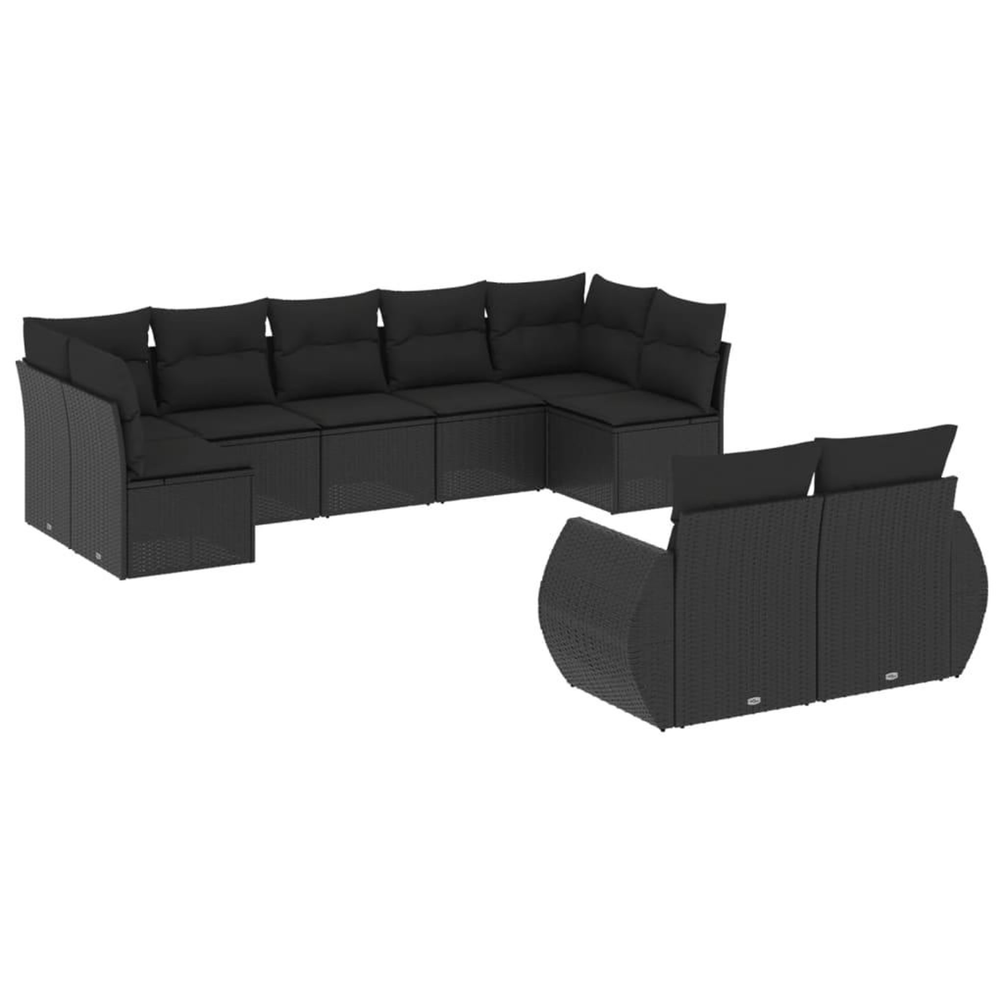 Voir la diapositive 2 : VIDAXL Salon de jardin 9 pcs avec coussins noir resine tressee