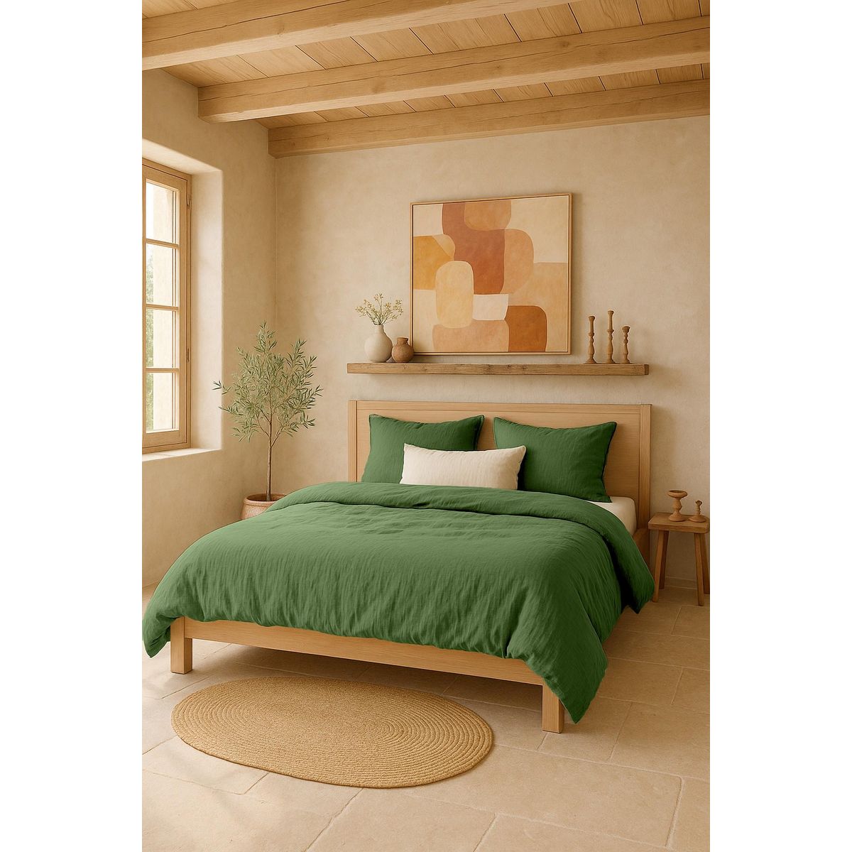 BATON ROUGE Housse de couette 100% gaze de coton lavé vert cèdre