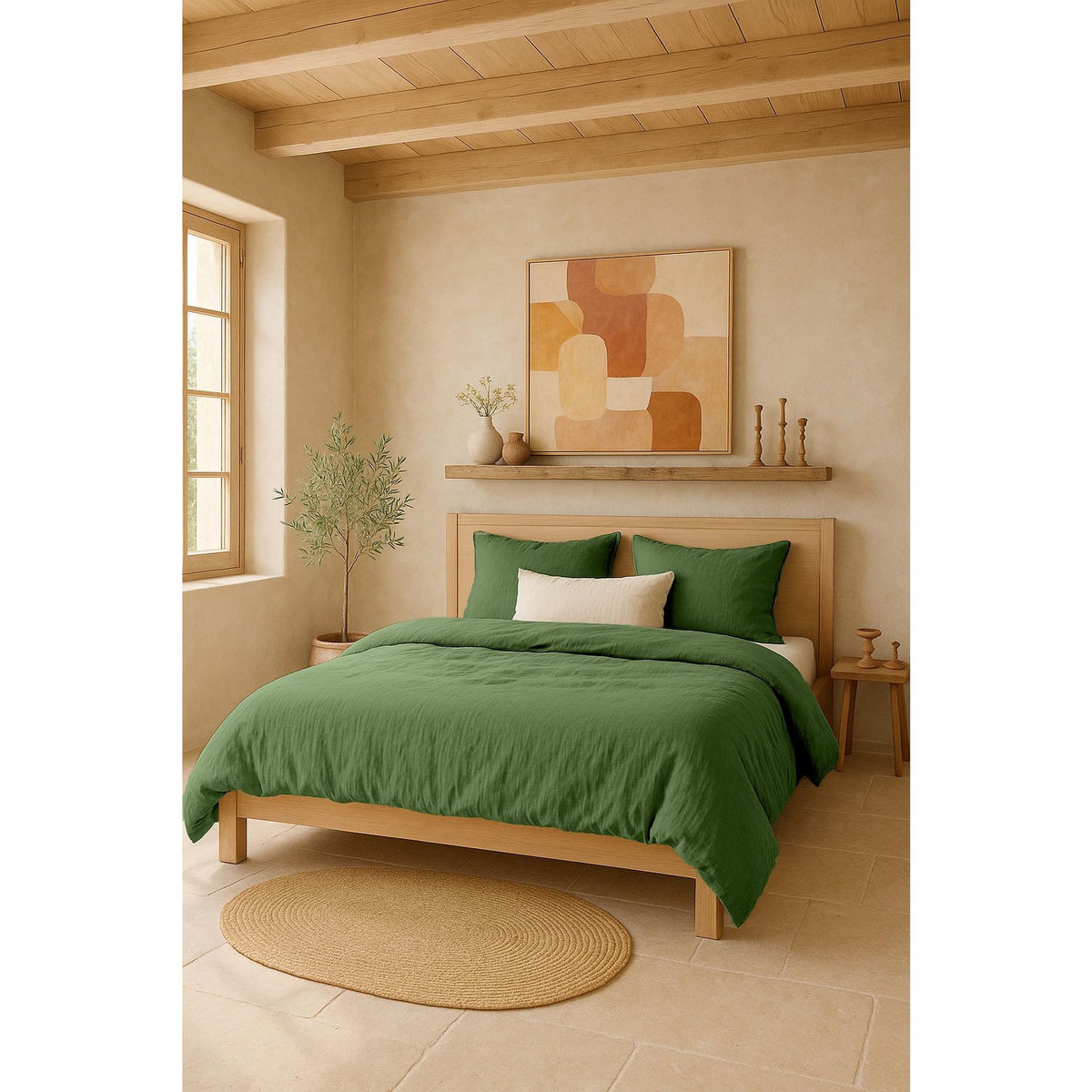 BATON ROUGE Housse de couette 100% gaze de coton lavé vert cèdre