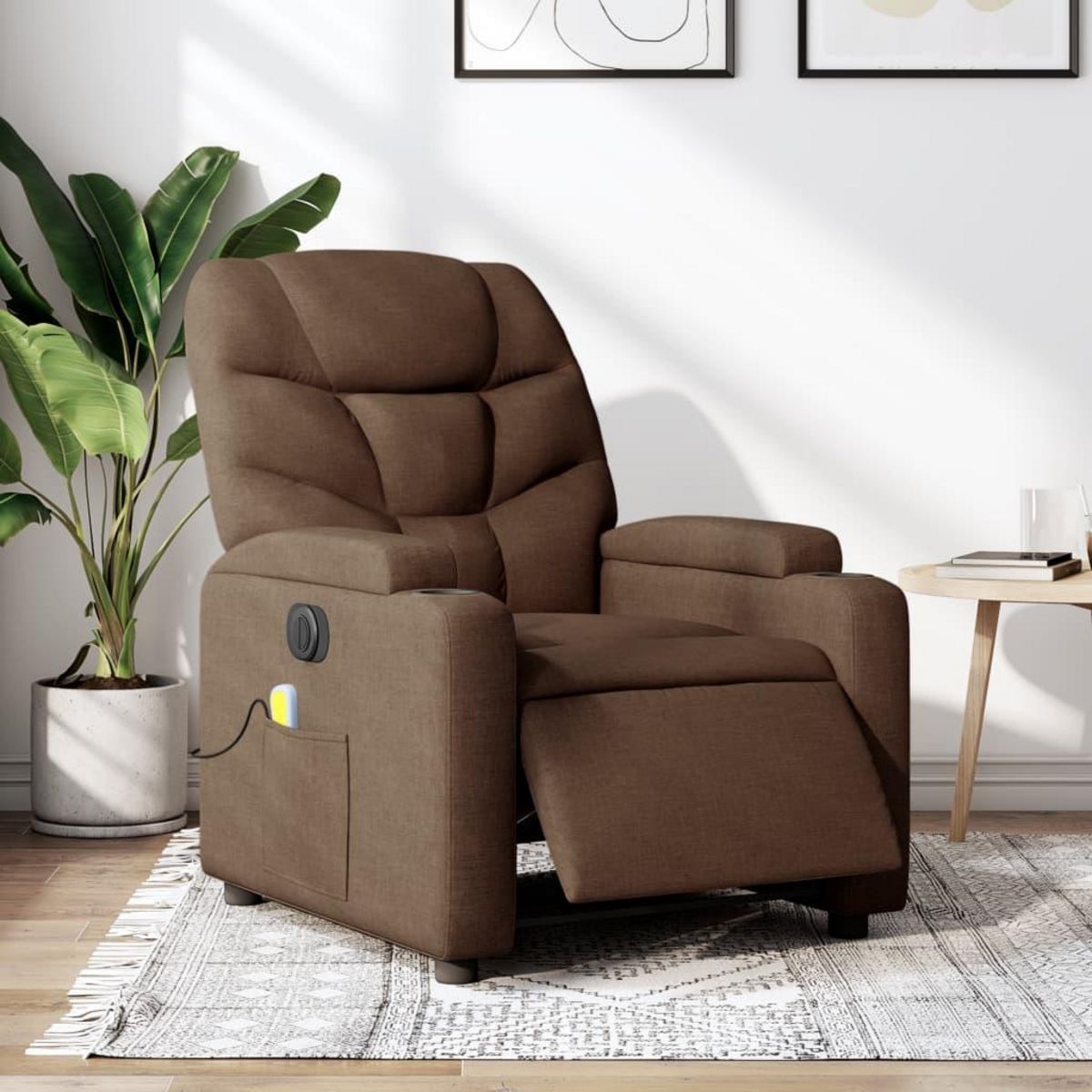 VIDAXL Fauteuil inclinable de massage electrique marron tissu