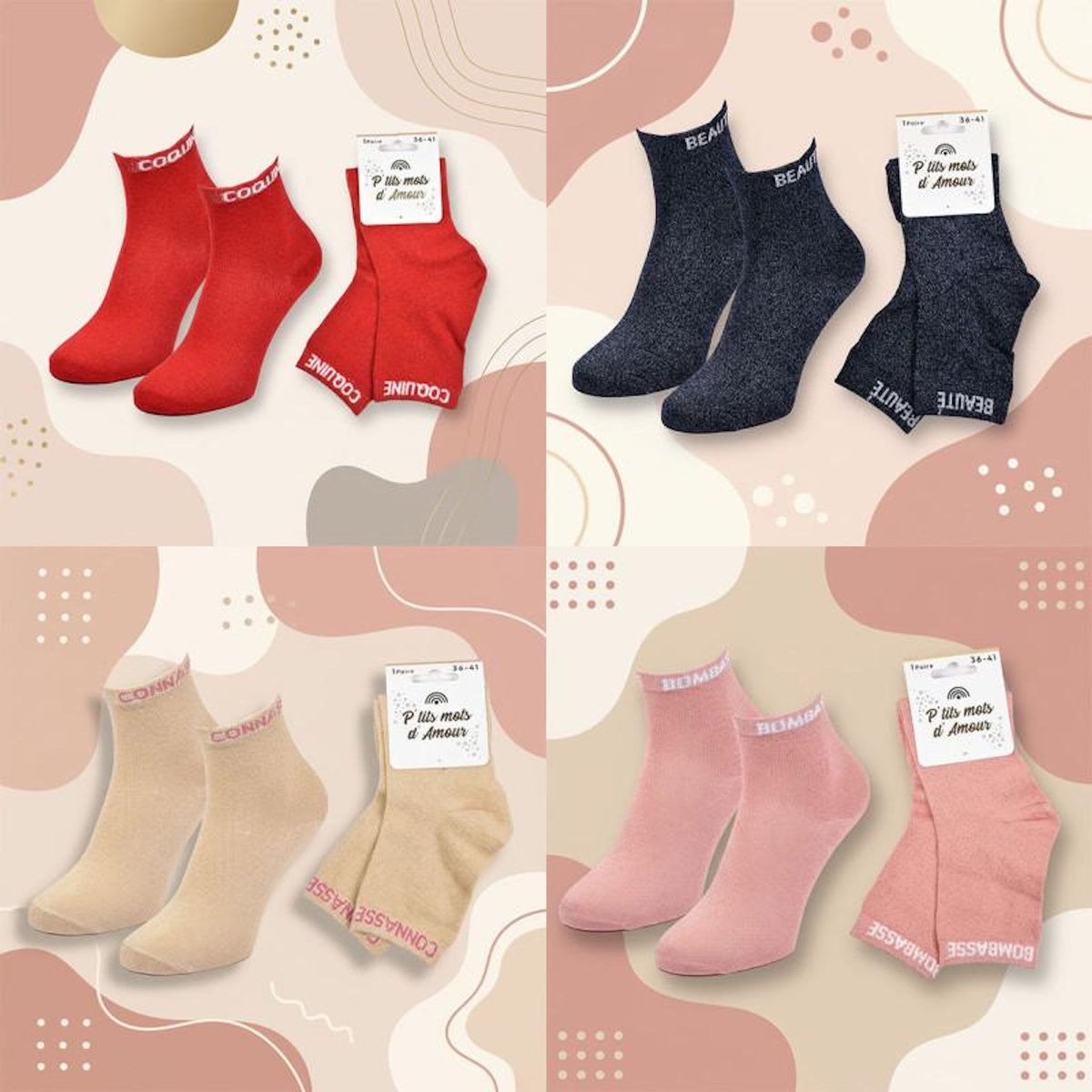 OZABI OZABI Chaussettes Femme a Paillettes Soquettes Pack de 4 Paires