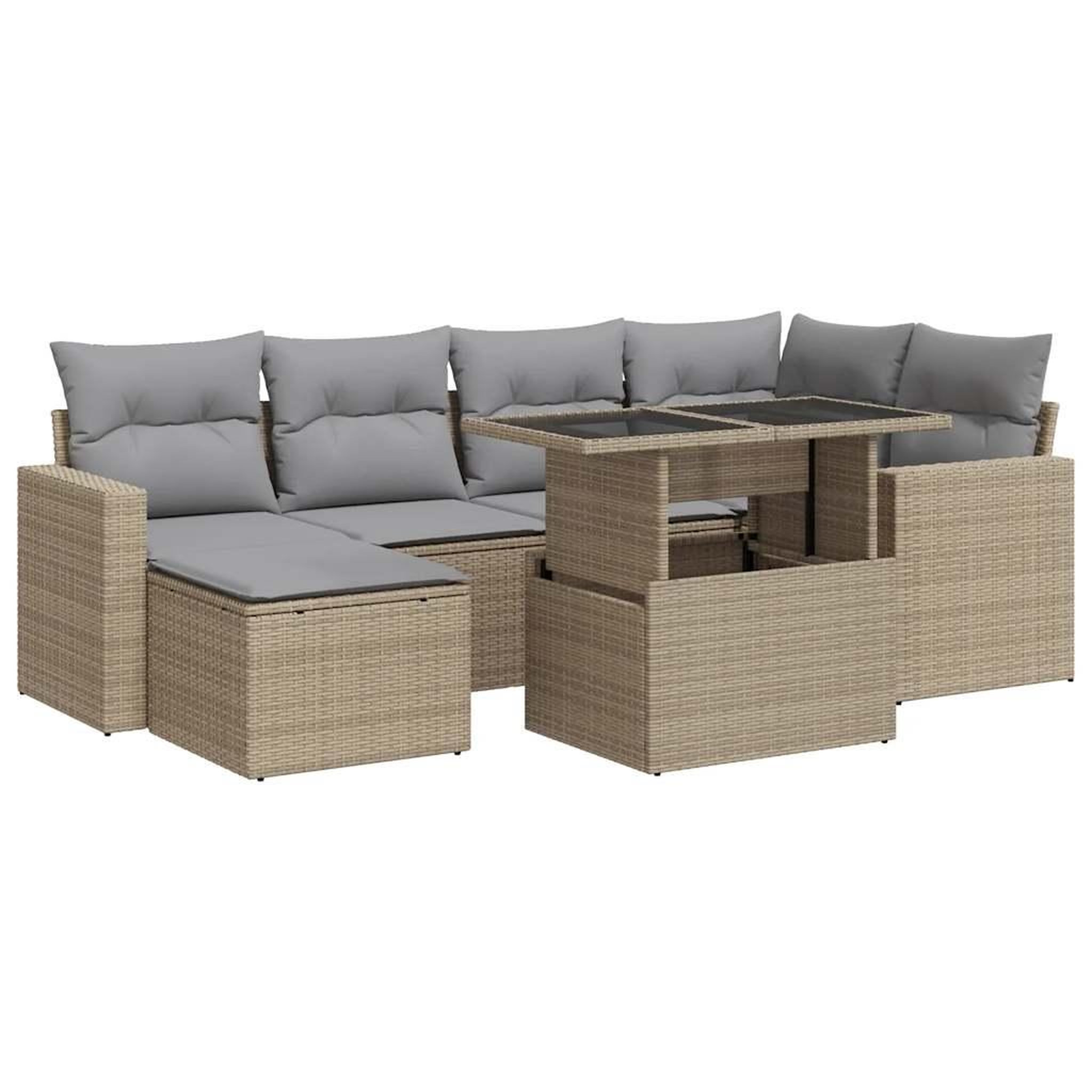 Voir la diapositive 2 : VIDAXL Salon de jardin avec coussins 7 pcs beige resine tressee