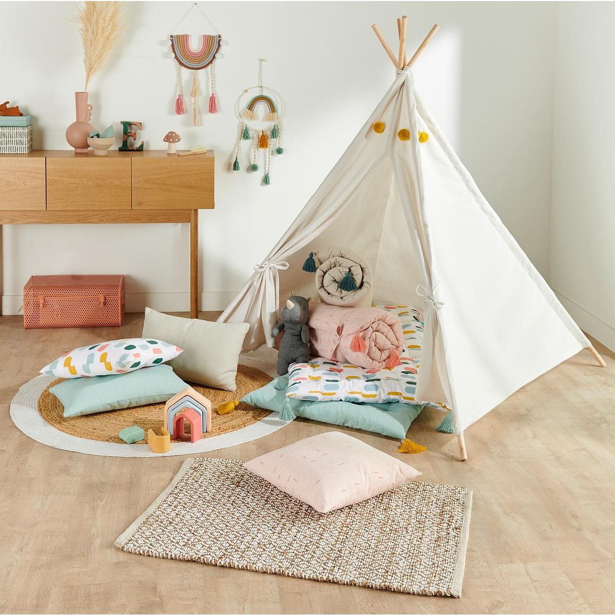 ATMOSPHERA Tapis déco rond en jute bord coloré diamètre 120 cm