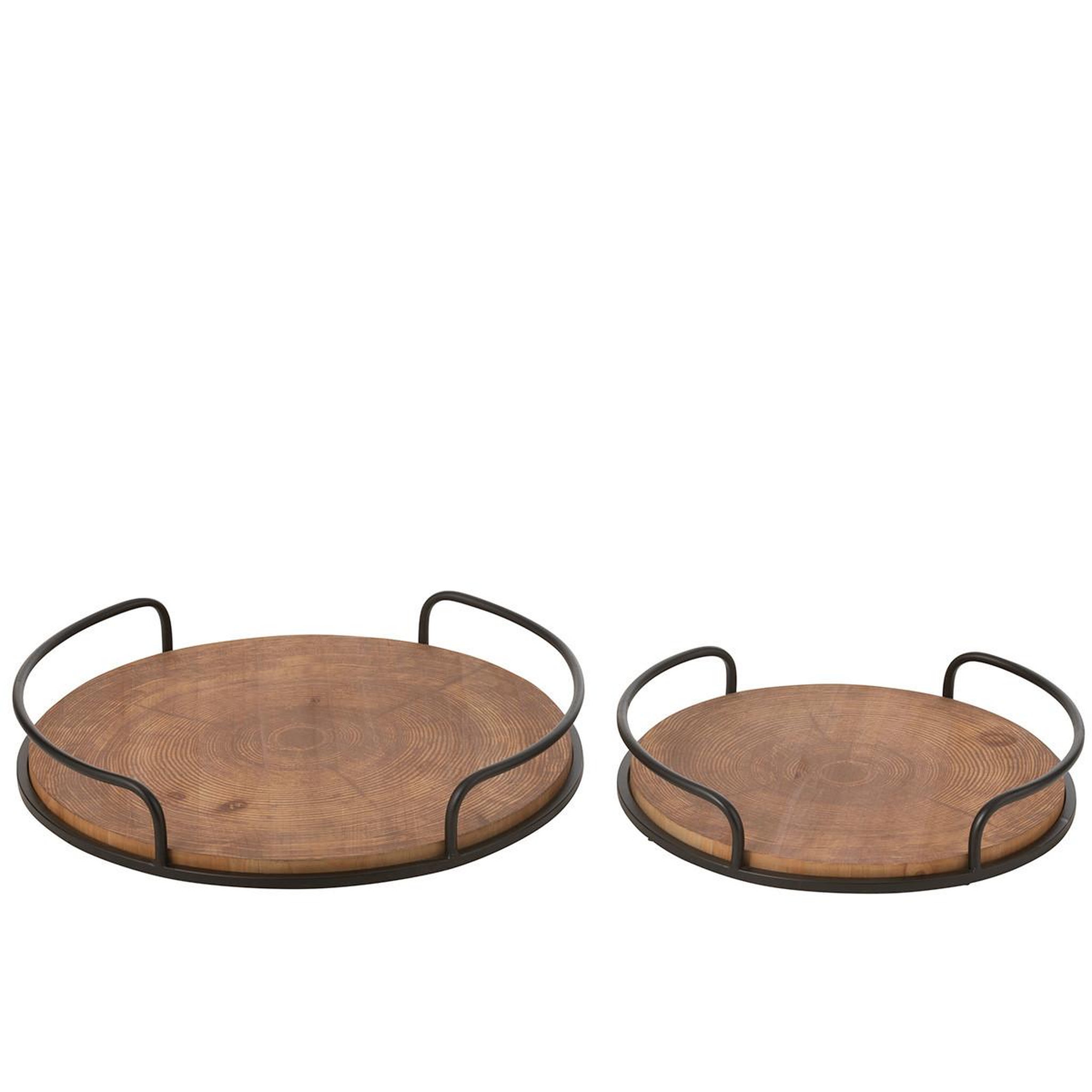 Voir la diapositive 3 : J-LINE Lot de 2 plateaux ronds  mia  50cm naturel
