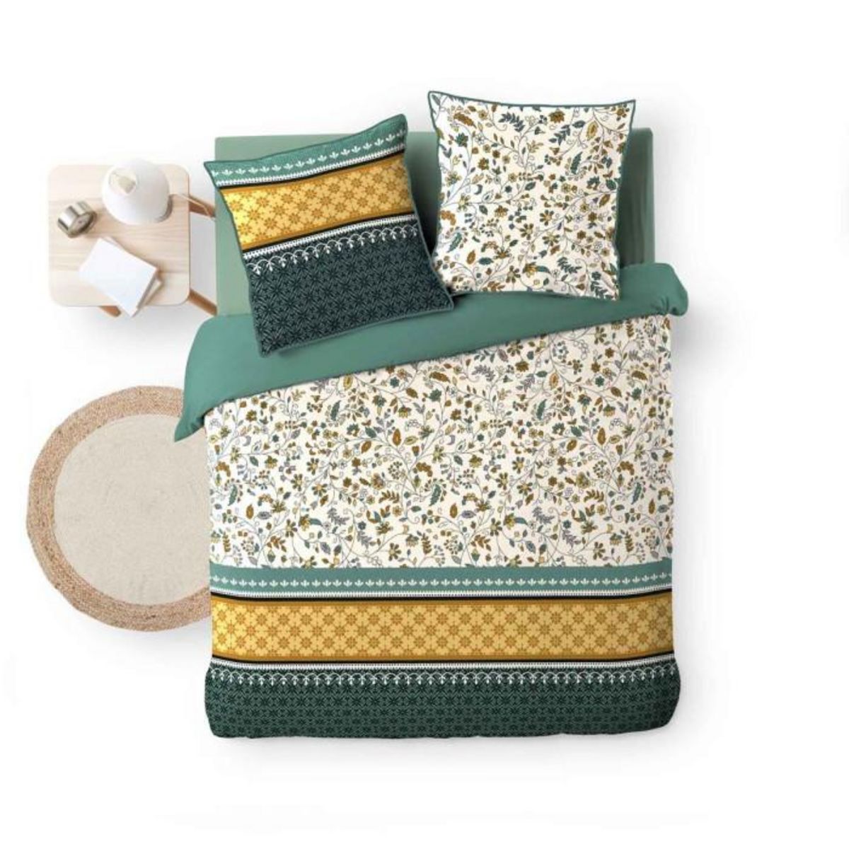 Paris Prix Parure de Lit 3 Pièces  Fleurine  260x240cm Vert