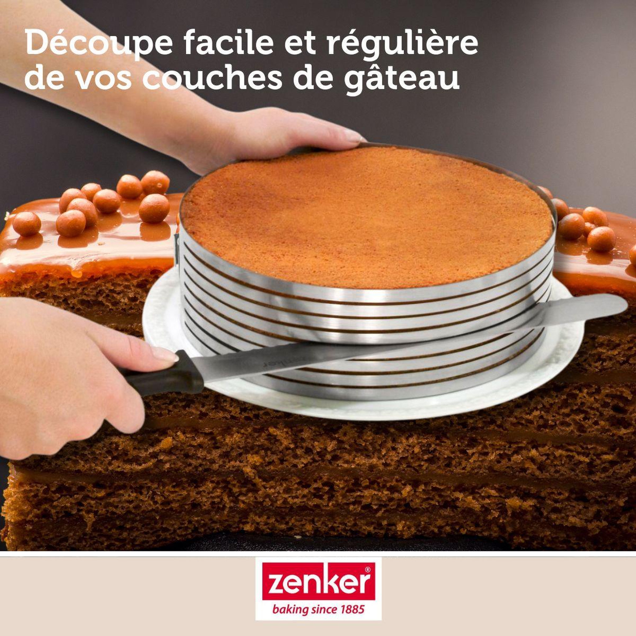 Voir la diapositive 4 : ZENKER Cercle à pâtisserie pour trancher les gâteaux en étages 26 à 28 cm zenker smart pastry