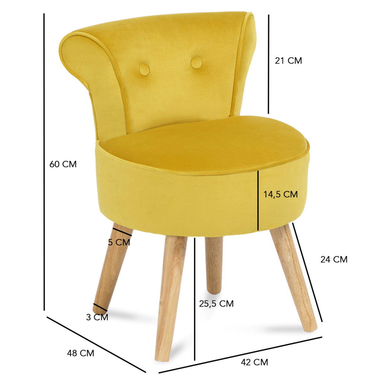 ID MARKET Fauteuil crapaud en velours jaune