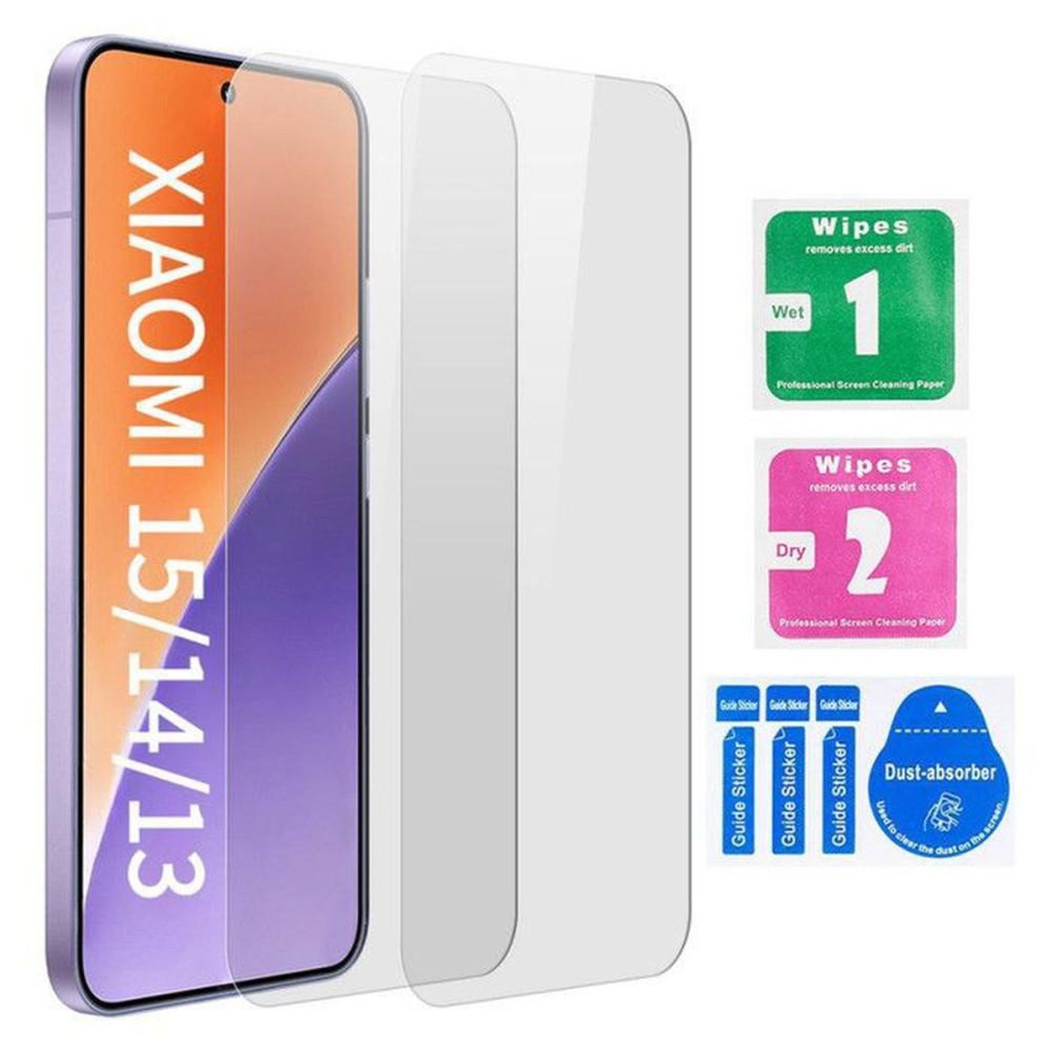 Protecteur d'écran en verre trempé 2 pcs pour Xiaomi 15/14/13 (6,36) - Dureté 9H, épaisseur 0,33 mm, traitement oléophobe anti-traces